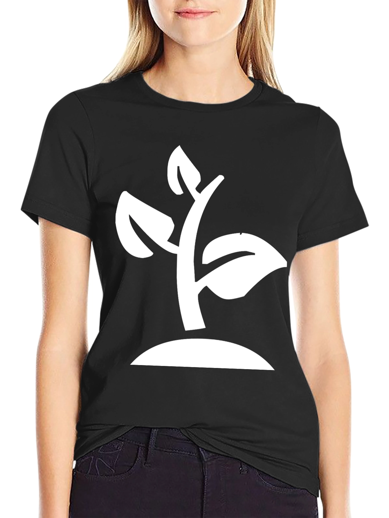Modern Plant Graphic Tee - Black Cotton Blend