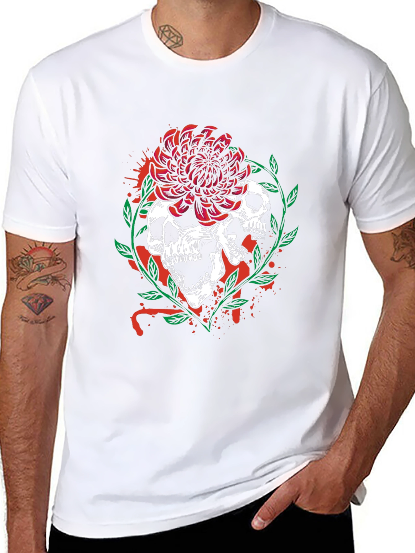 Skull & Flower Graphic Tee - Mens Black T-Shirt