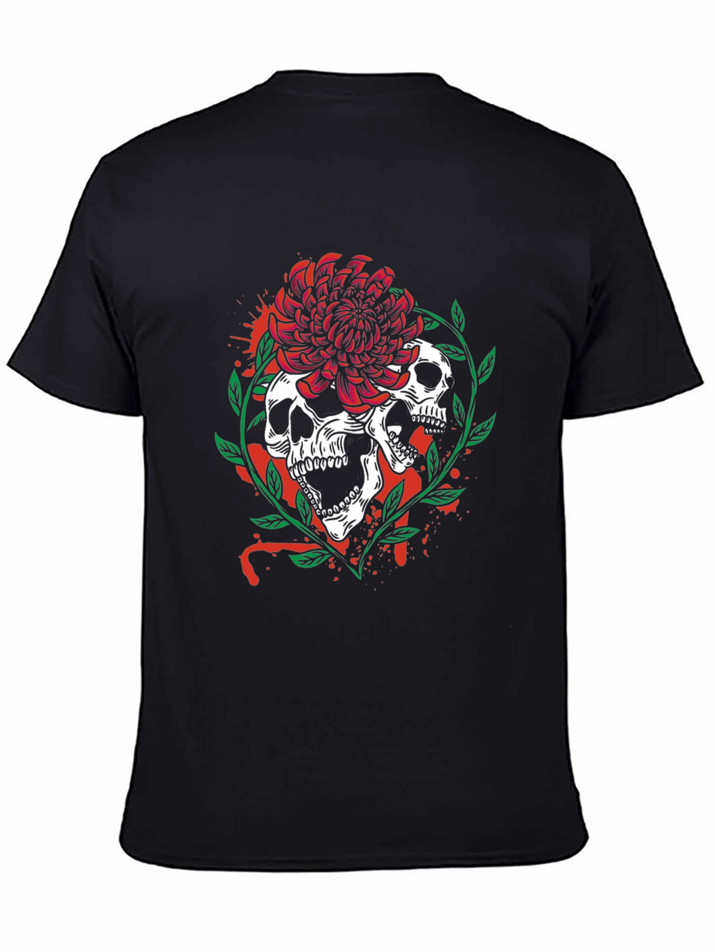 Skull & Flower Graphic Tee - Mens Black T-Shirt