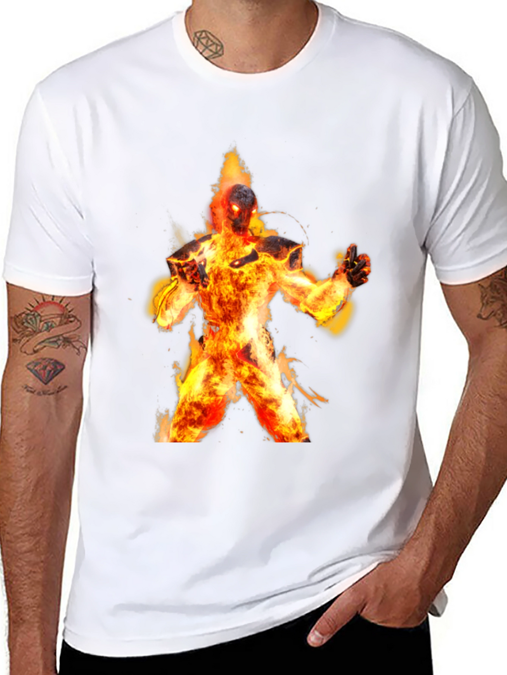 Flaming Fire Elemental Graphic Tee - Black Cotton Blend
