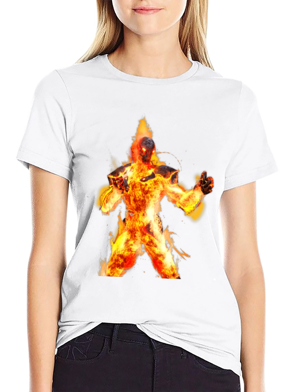 Flaming Fire Elemental Graphic Tee - Black Cotton Blend