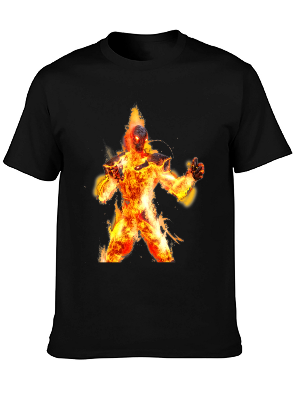 Flaming Fire Elemental Graphic Tee - Black Cotton Blend