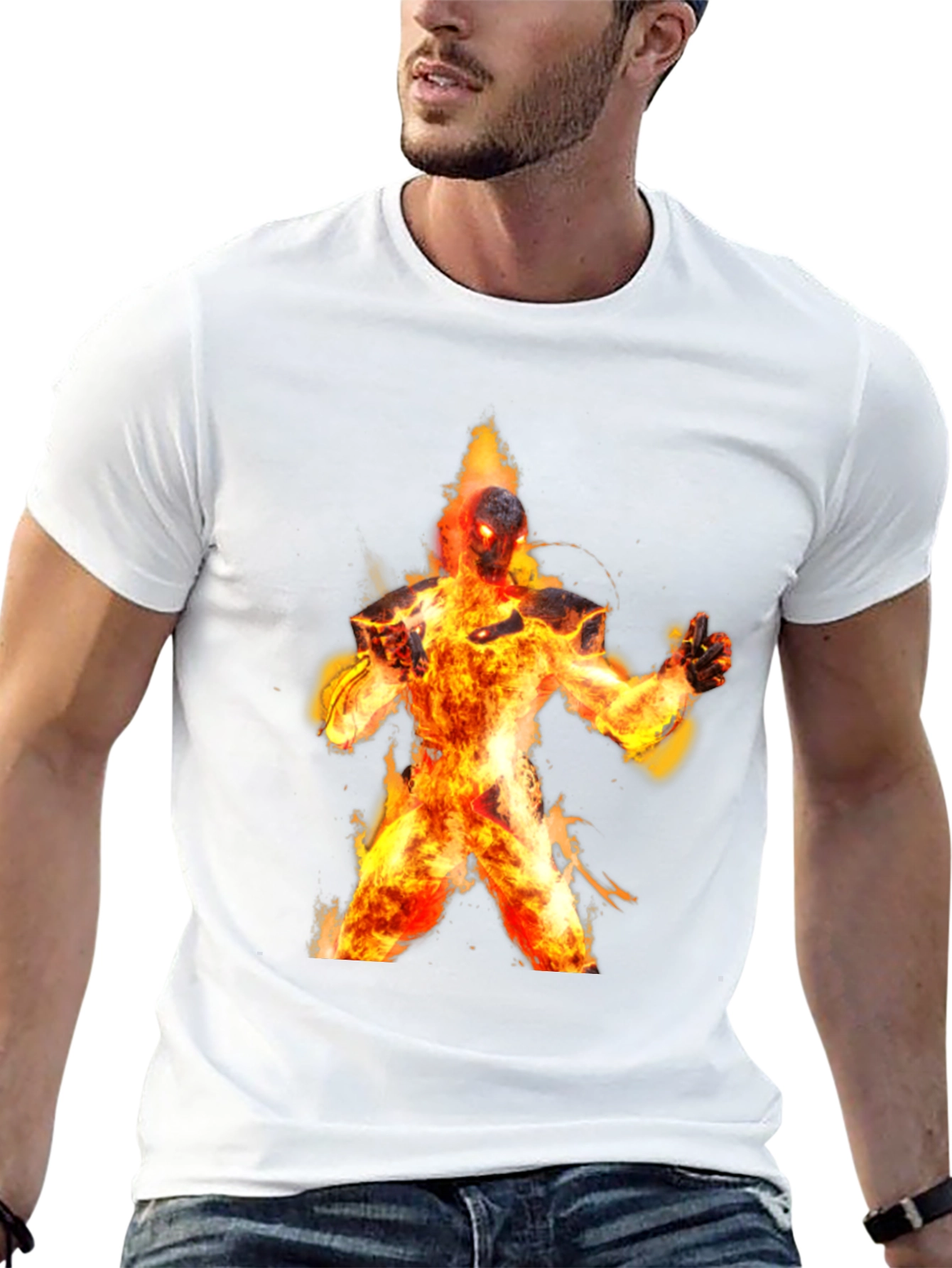 Flaming Fire Elemental Graphic Tee - Black Cotton Blend