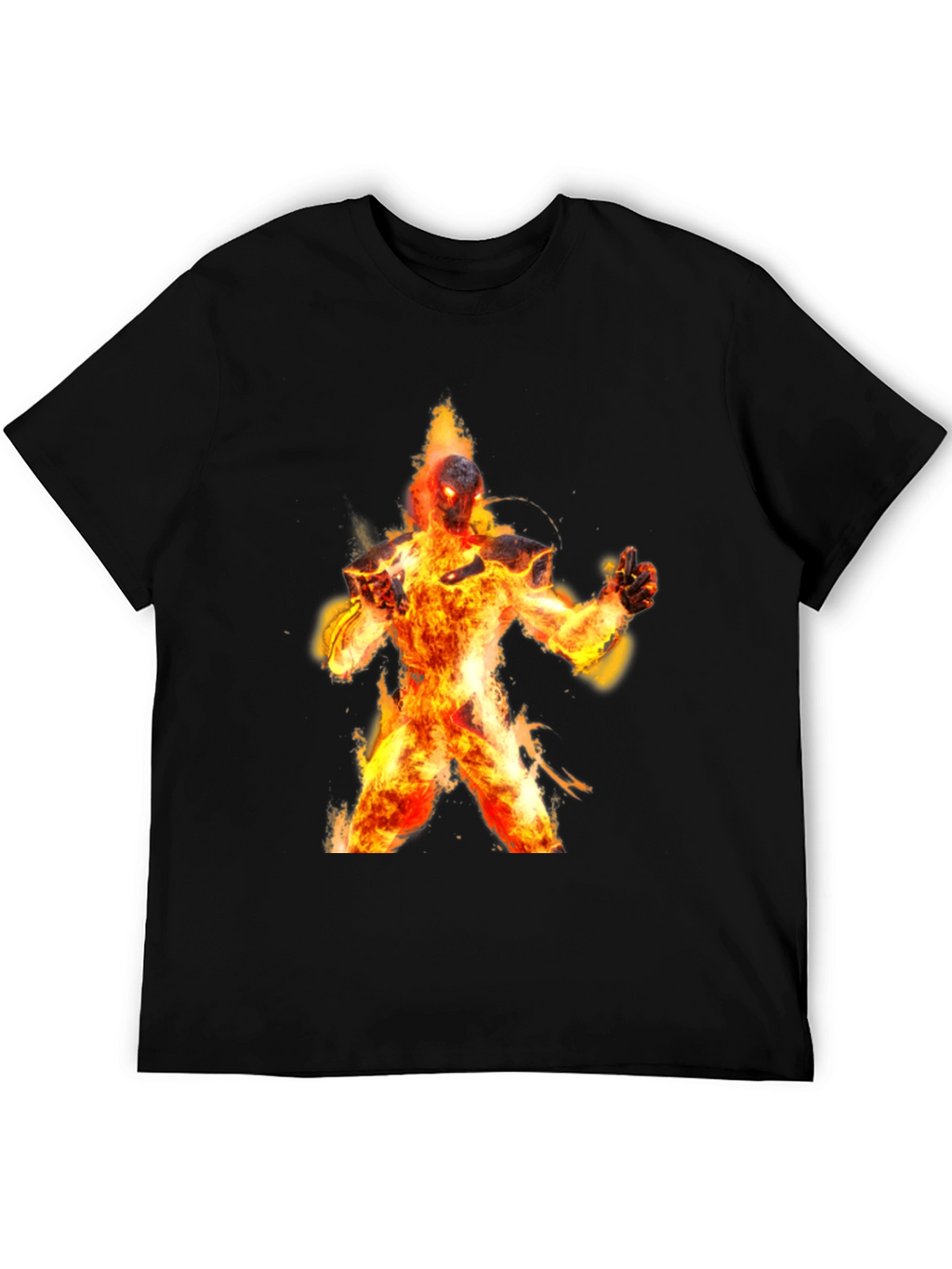 Flaming Fire Elemental Graphic Tee - Black Cotton Blend