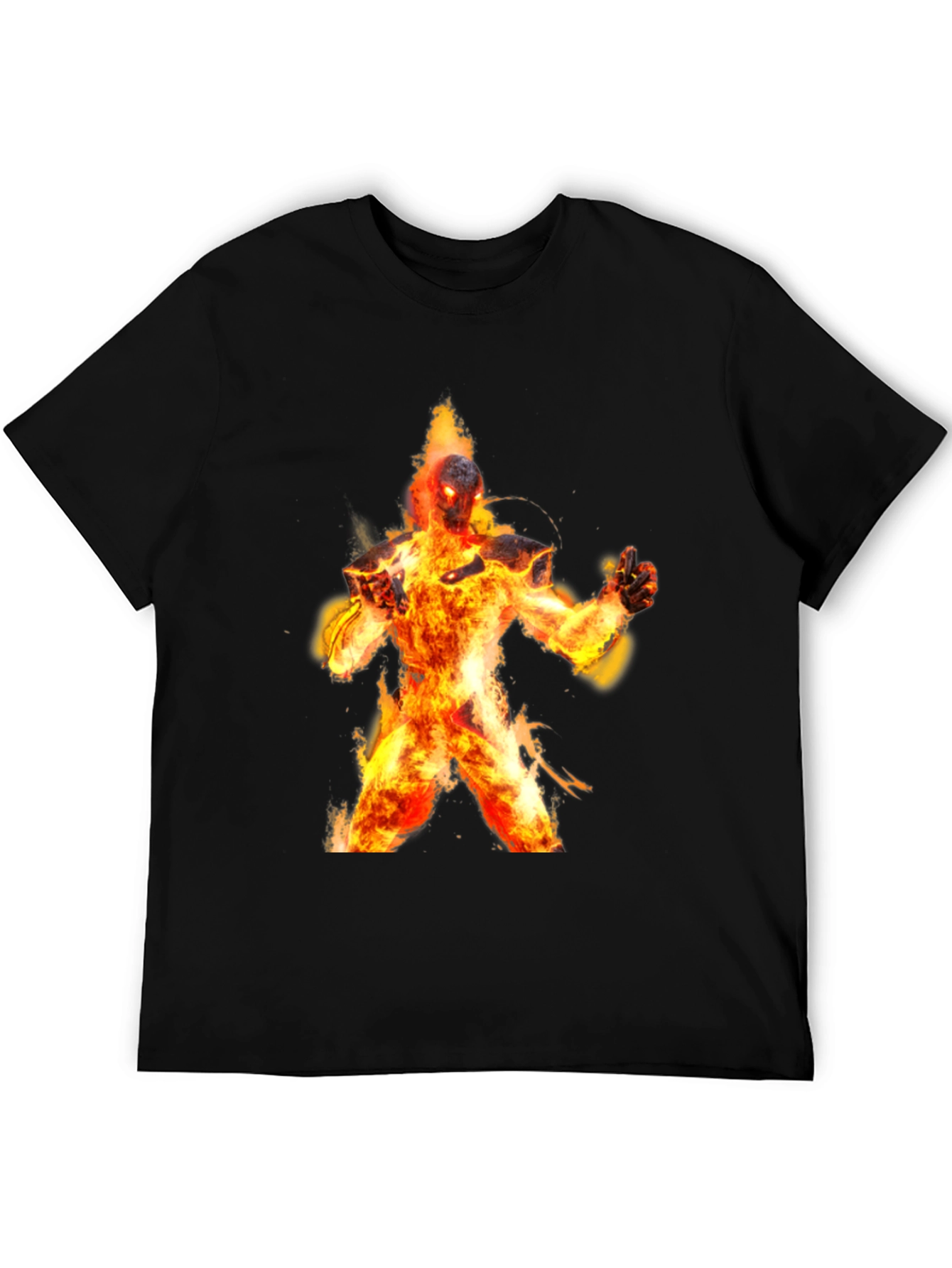 Flaming Fire Elemental Graphic Tee - Black Cotton Blend