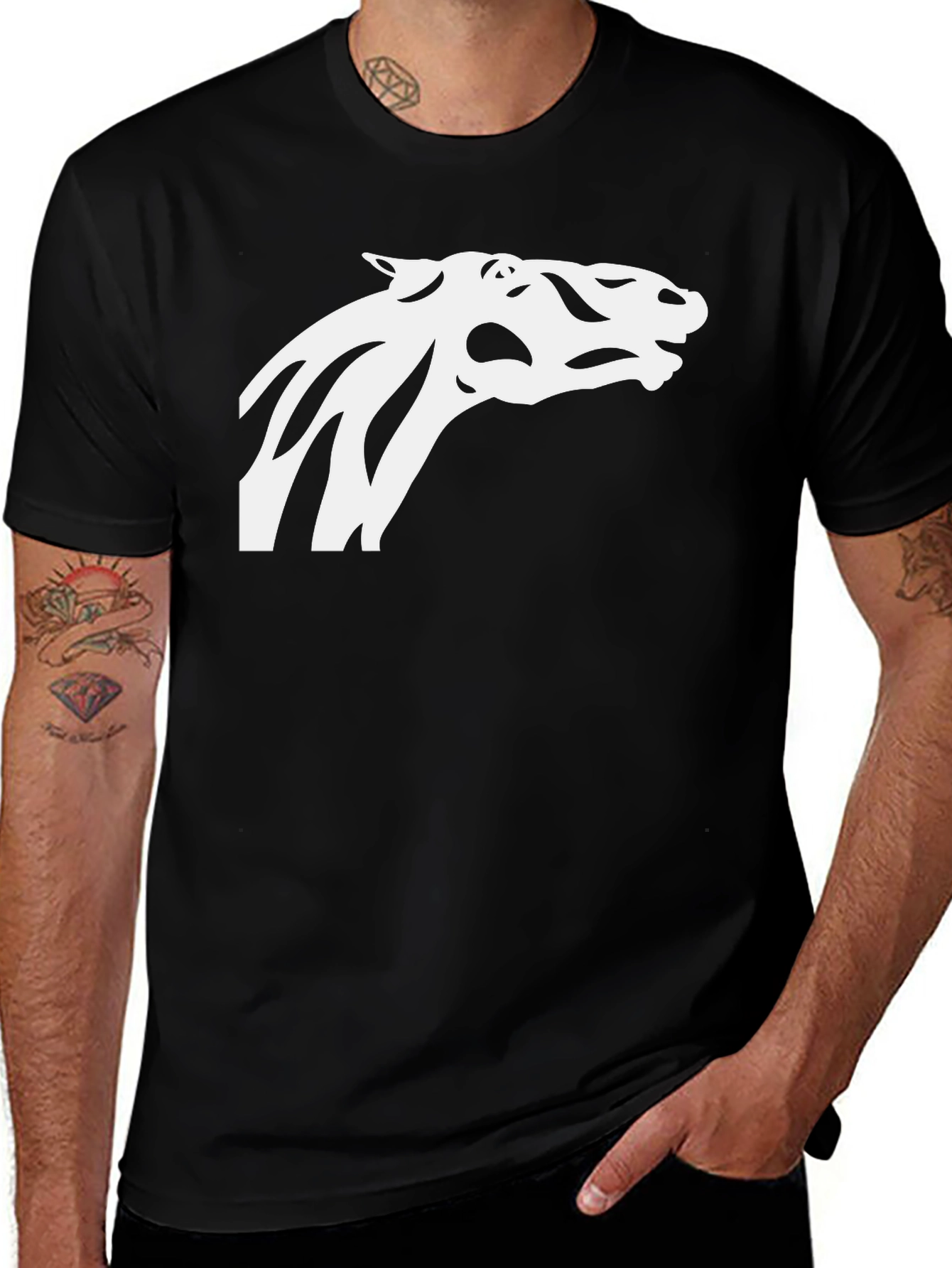 Cool Horse Silhouette Tee - Black Cotton Blend