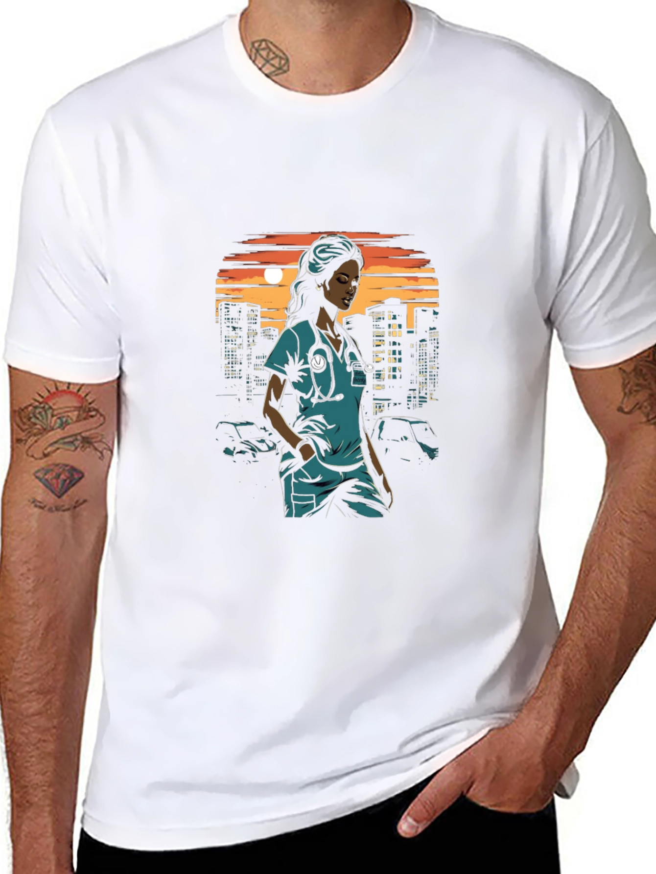 Nurse Cityscape Graphic Tee - Black
