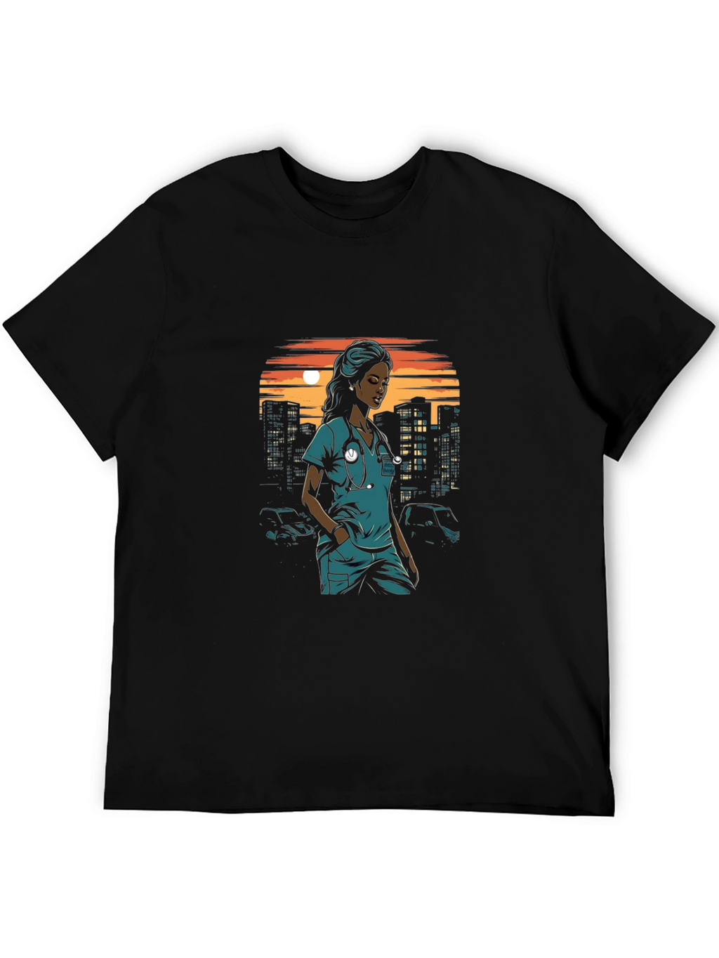 Nurse Cityscape Graphic Tee - Black