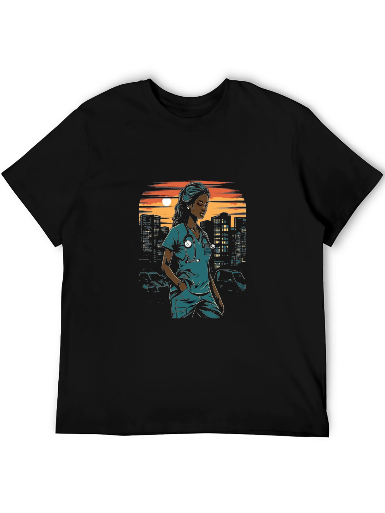 Nurse Cityscape Graphic Tee - Black
