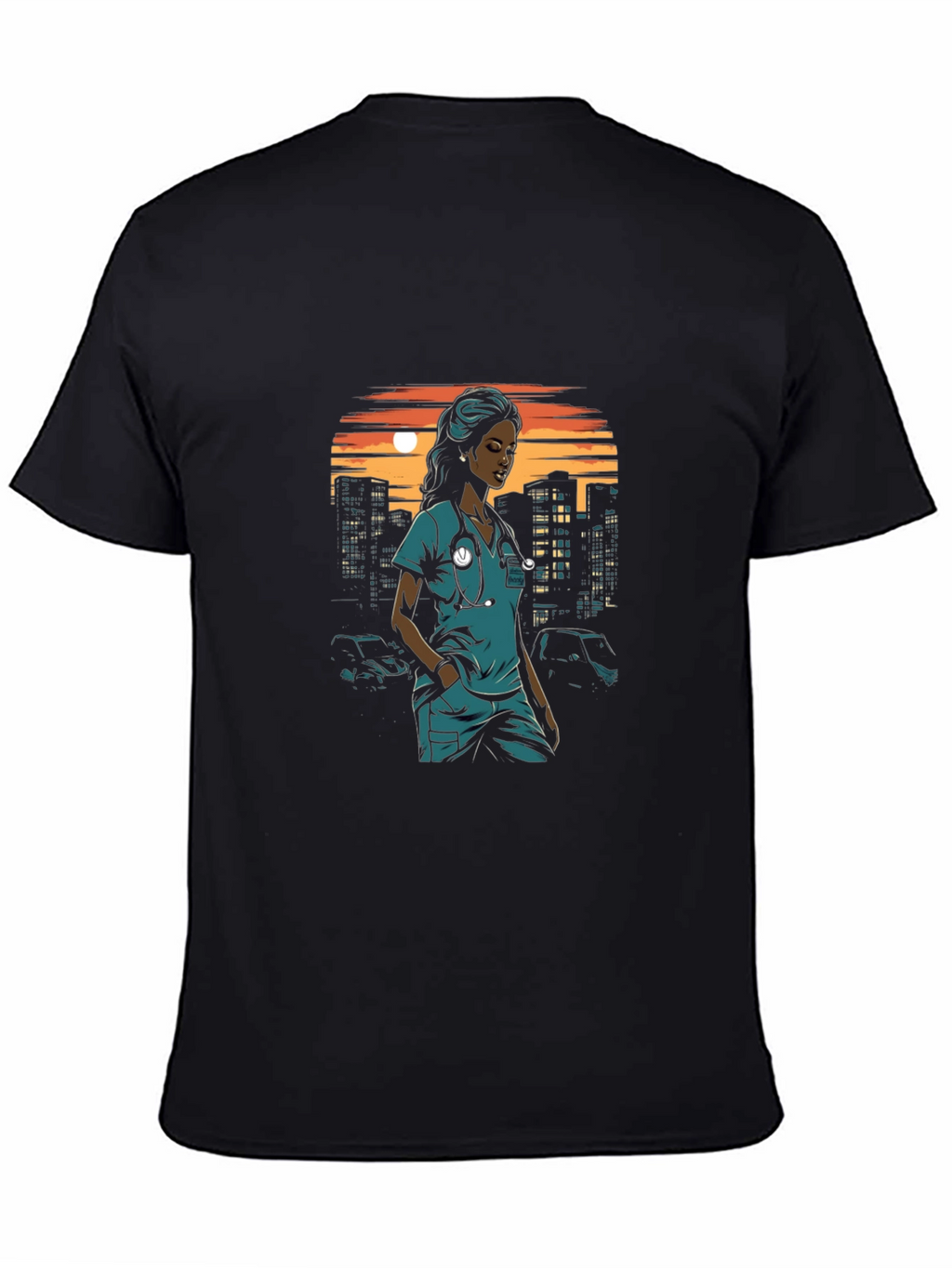 Nurse Cityscape Graphic Tee - Black