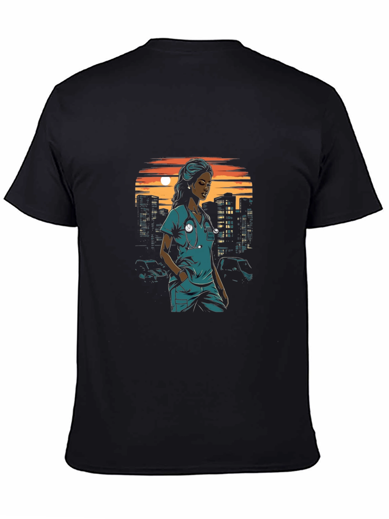 Nurse Cityscape Graphic Tee - Black