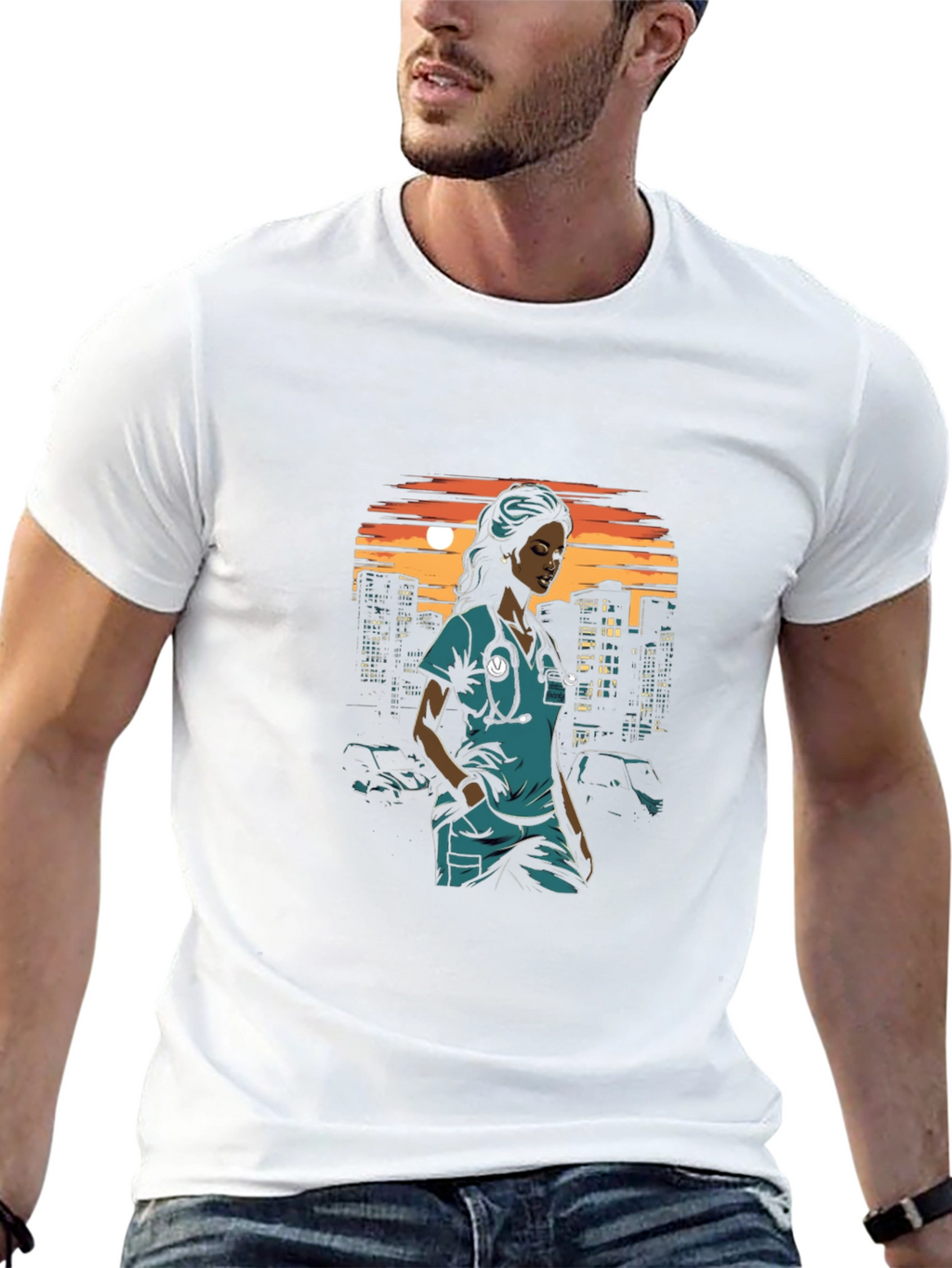 Nurse Cityscape Graphic Tee - Black