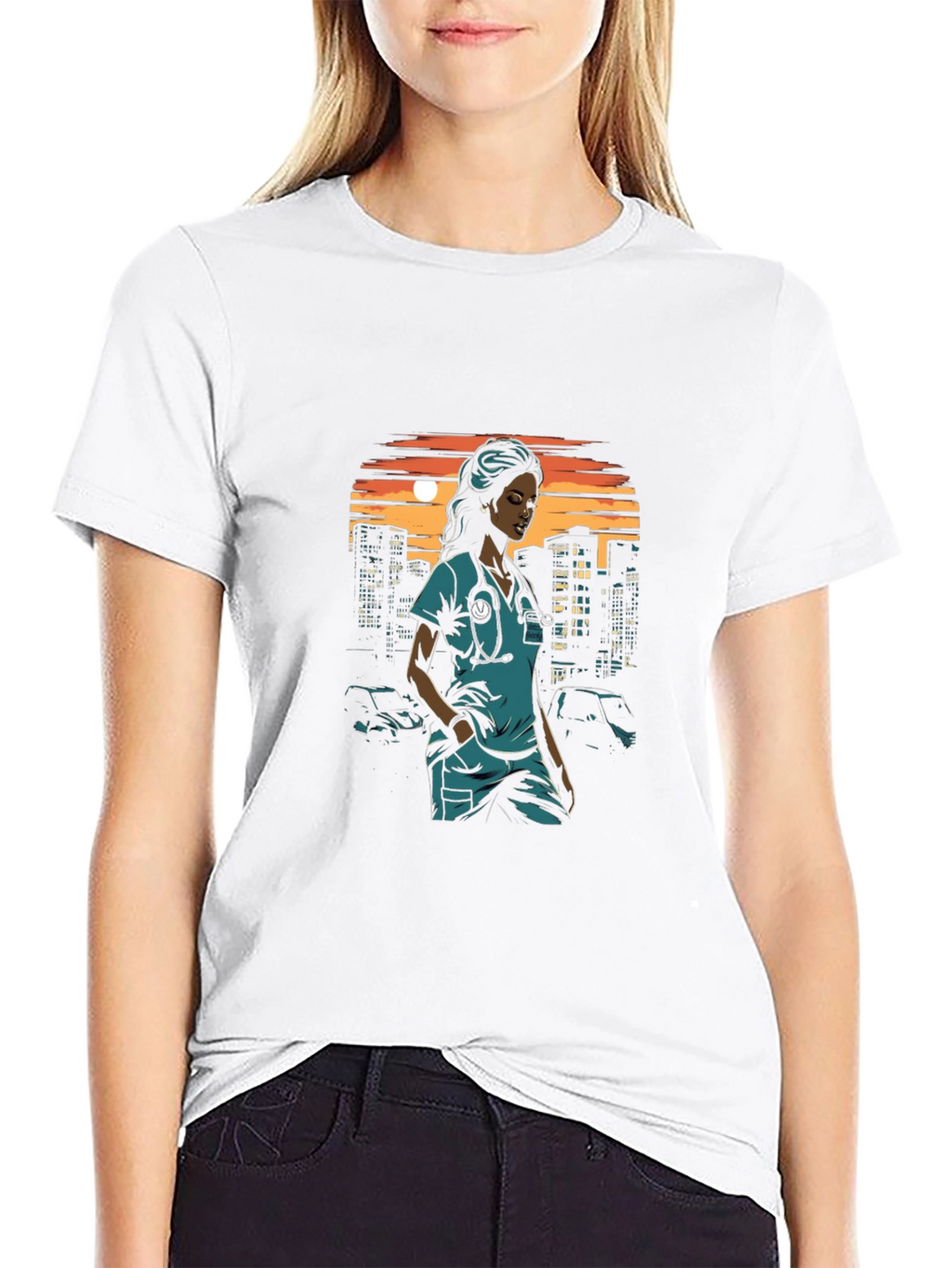 Nurse Cityscape Graphic Tee - Black