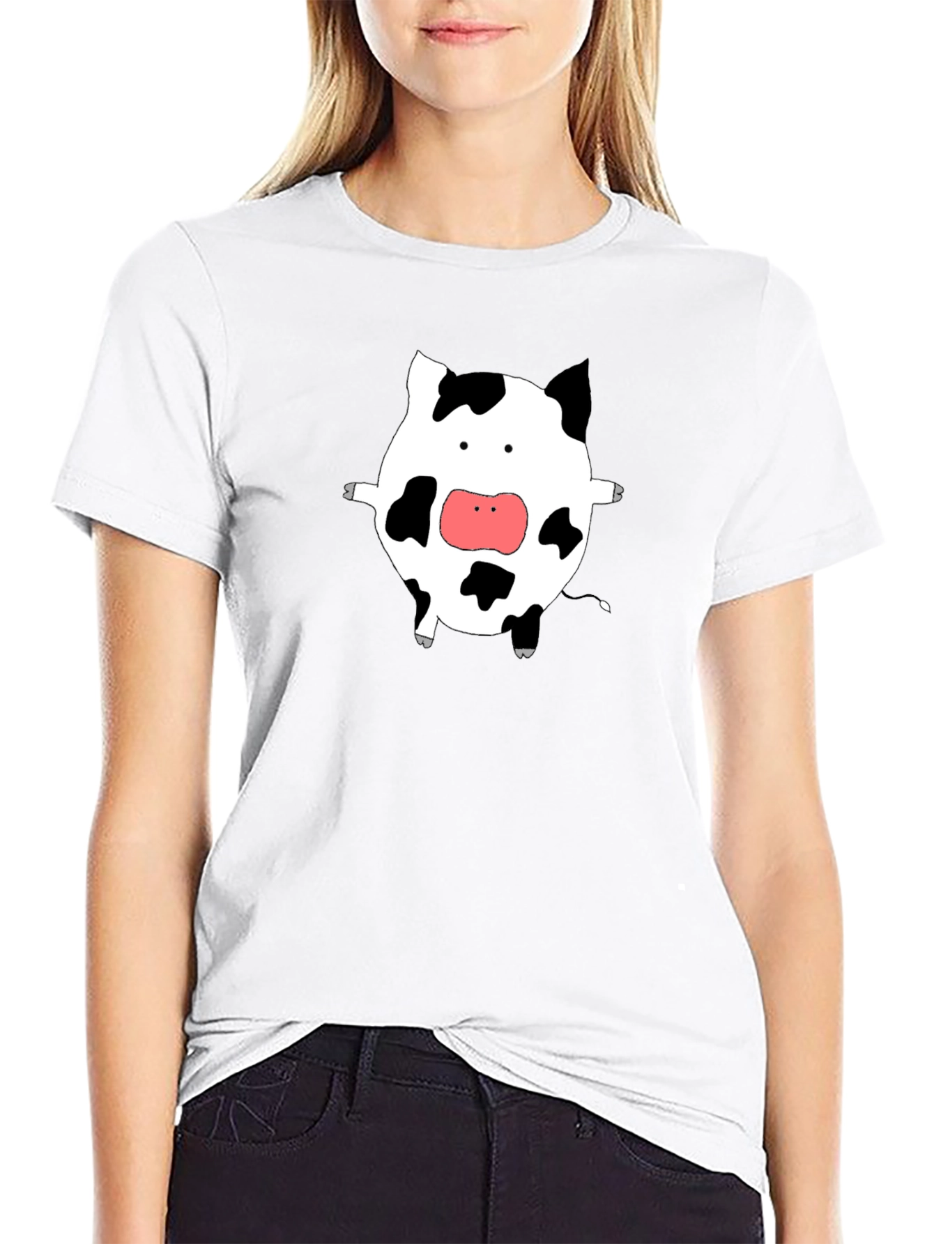 Cute Cow Graphic Tee - Black Cotton T-Shirt