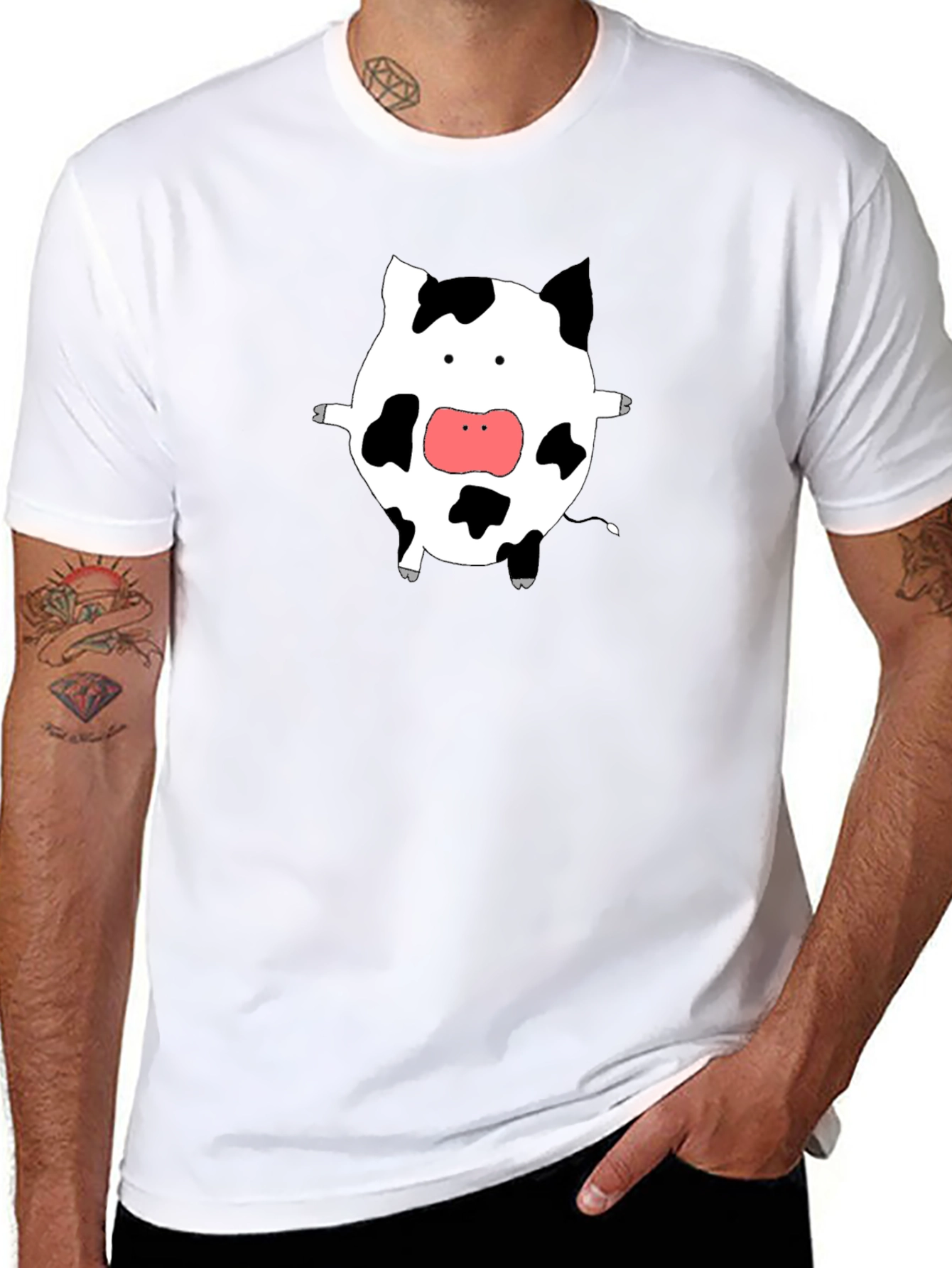 Cute Cow Graphic Tee - Black Cotton T-Shirt