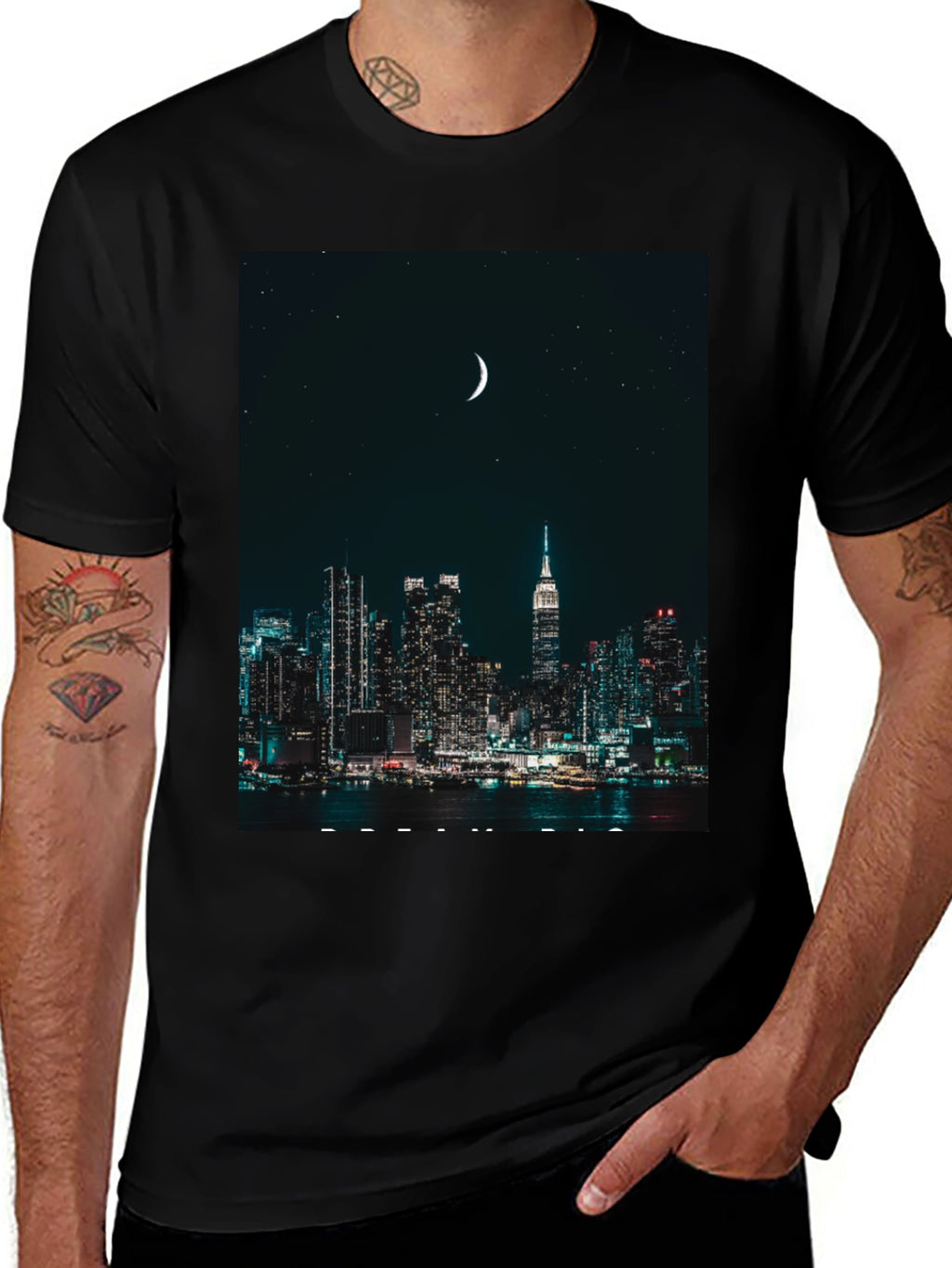 Cityscape Moon Graphic Tee - Urban Nightlife Style