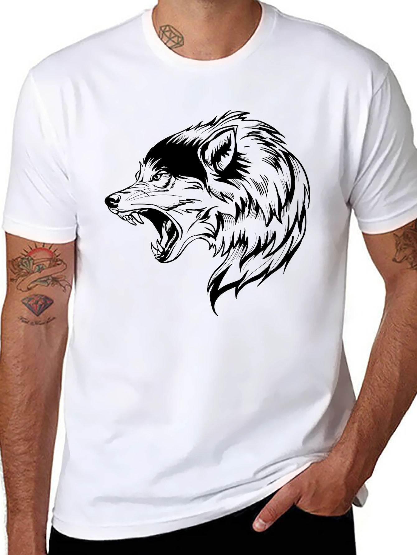 Black Wolf Graphic T-Shirt - Mens