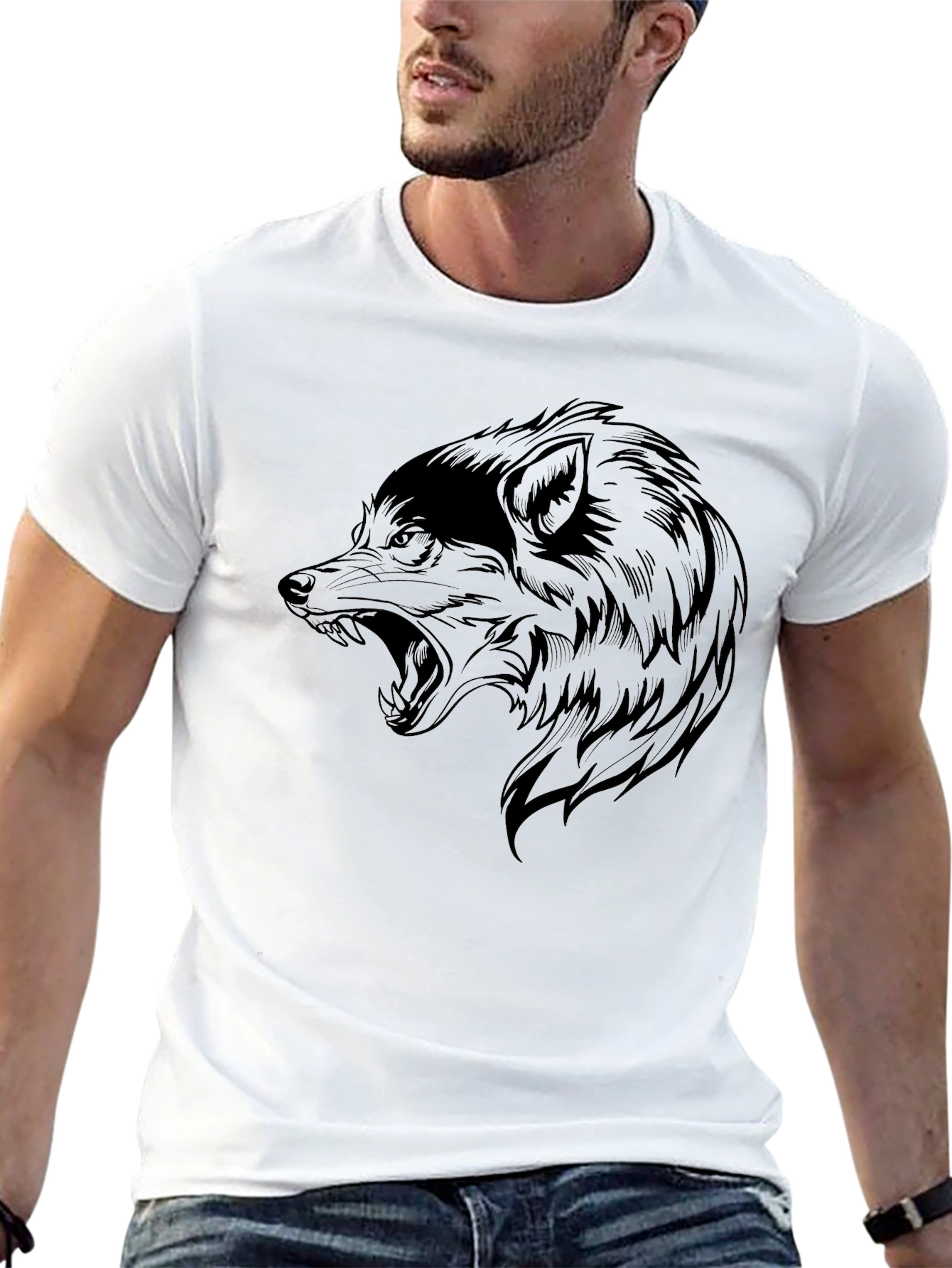Black Wolf Graphic T-Shirt - Mens