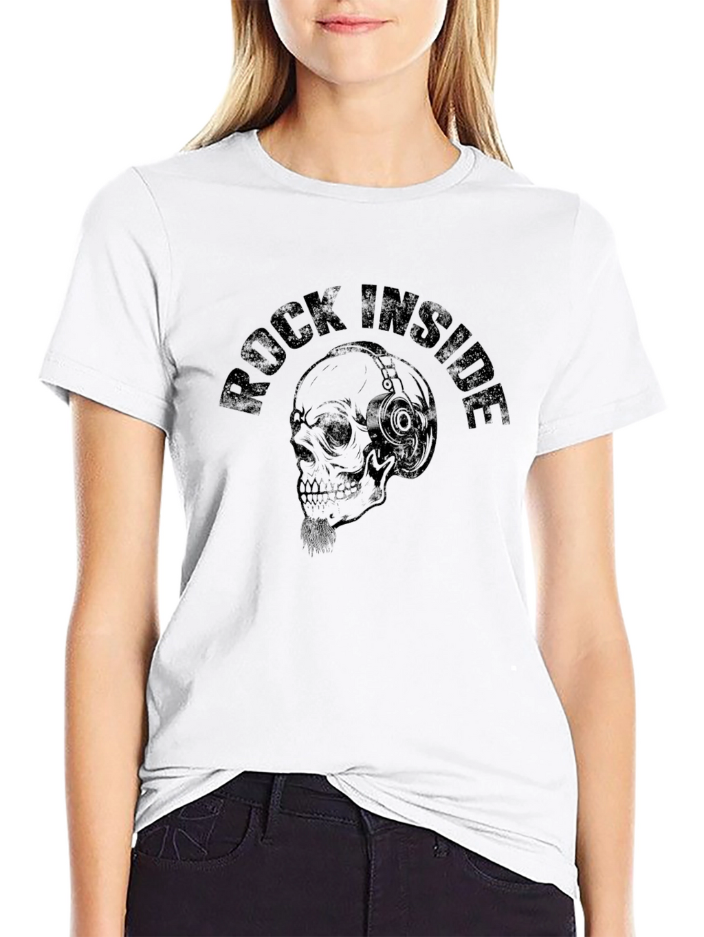 Rock Inside Skull Graphic Print Black T-Shirt