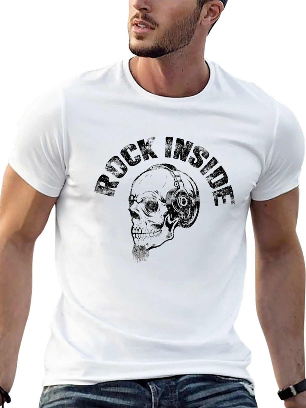 Rock Inside Skull Graphic Print Black T-Shirt