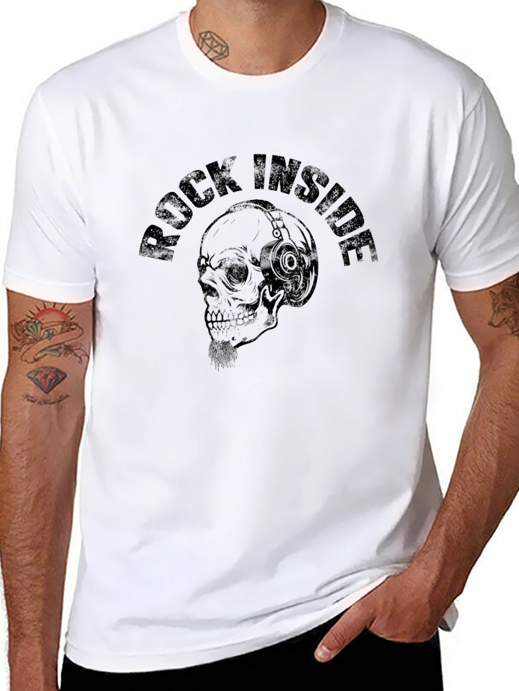Rock Inside Skull Graphic Print Black T-Shirt