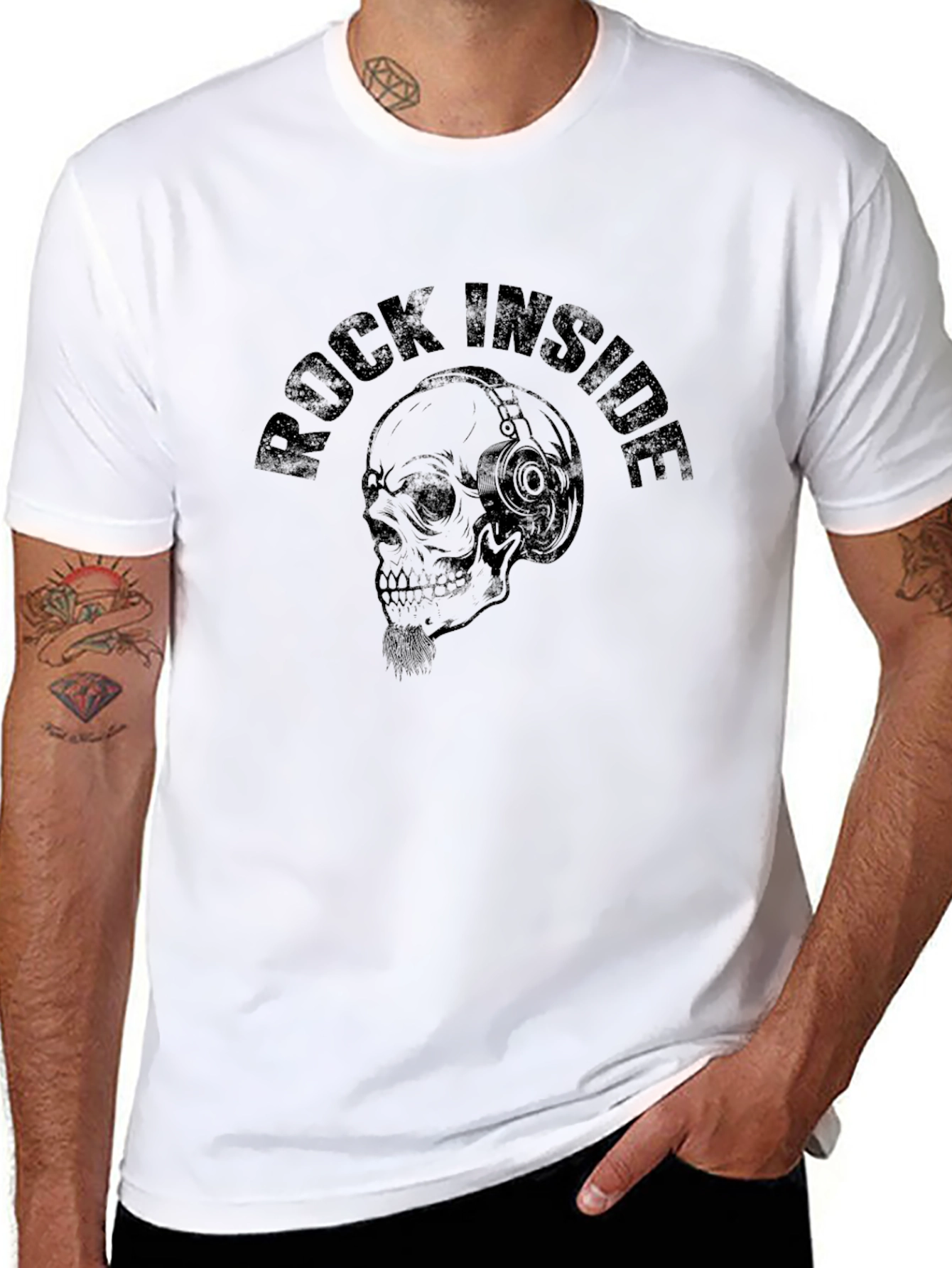 Rock Inside Skull Graphic Print Black T-Shirt