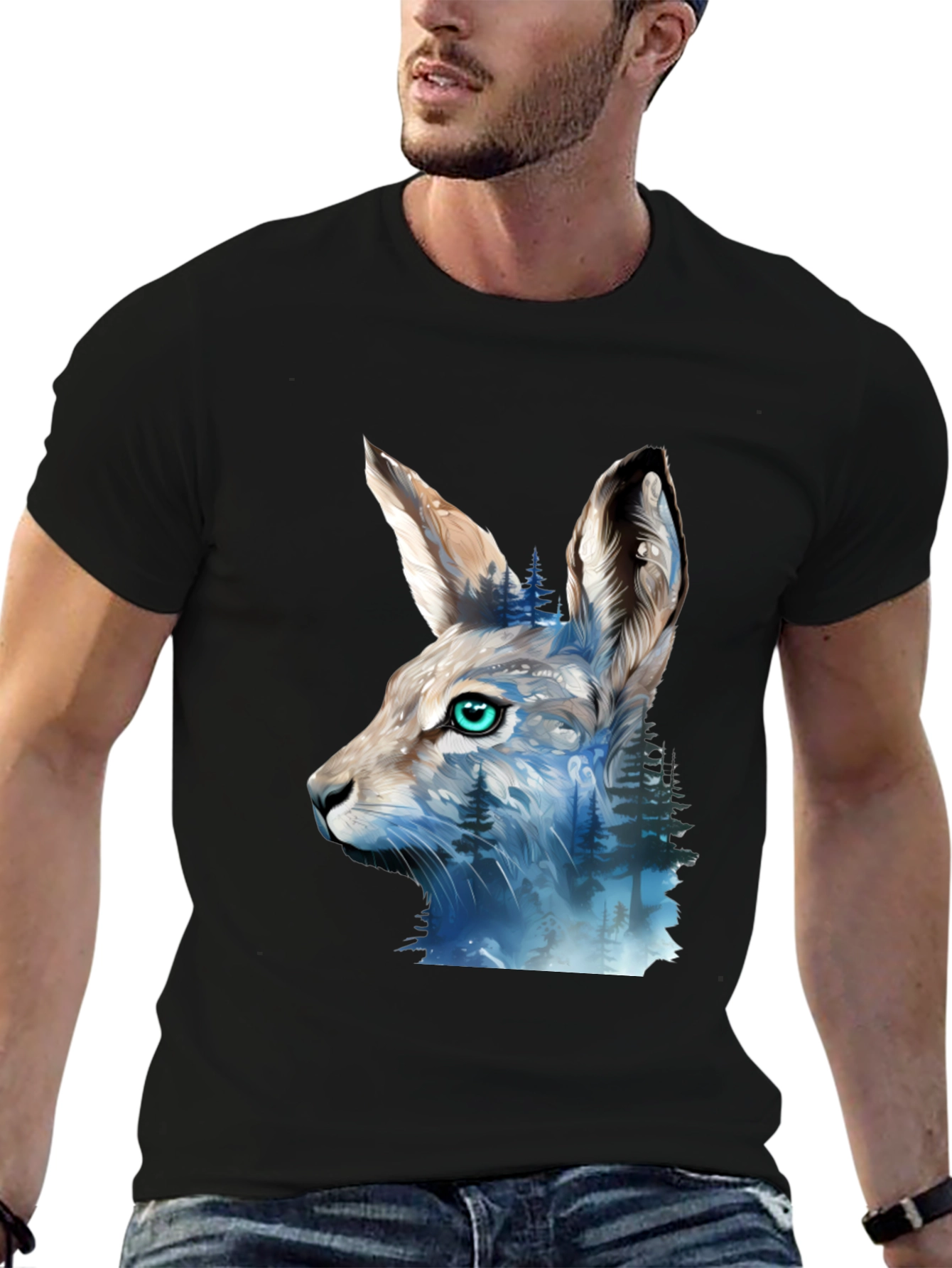 Hare Forest Graphic Tee - Unique Animal Print T-Shirt