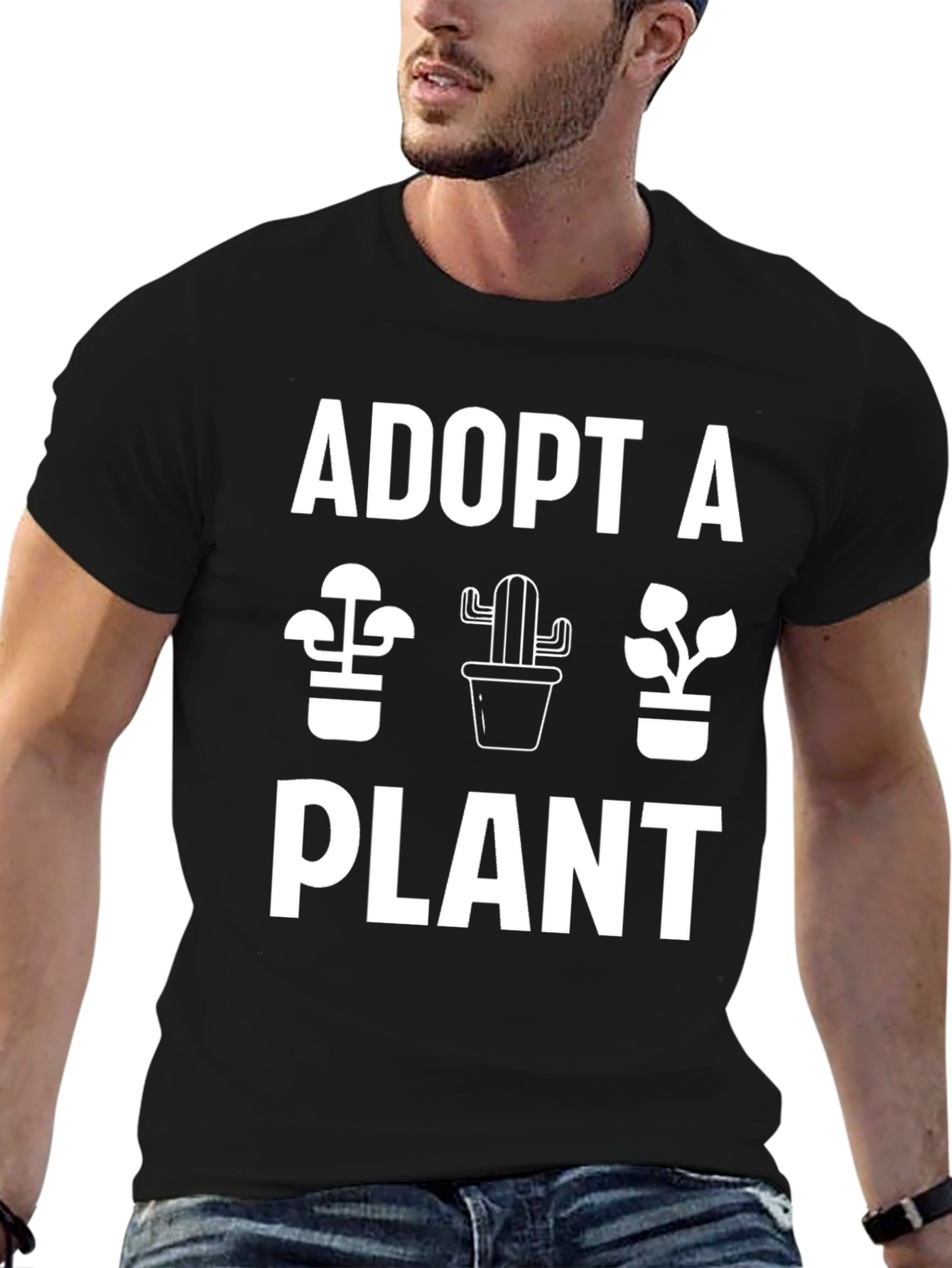 Adopt A Plant Graphic T-Shirt - Black Cotton Tee