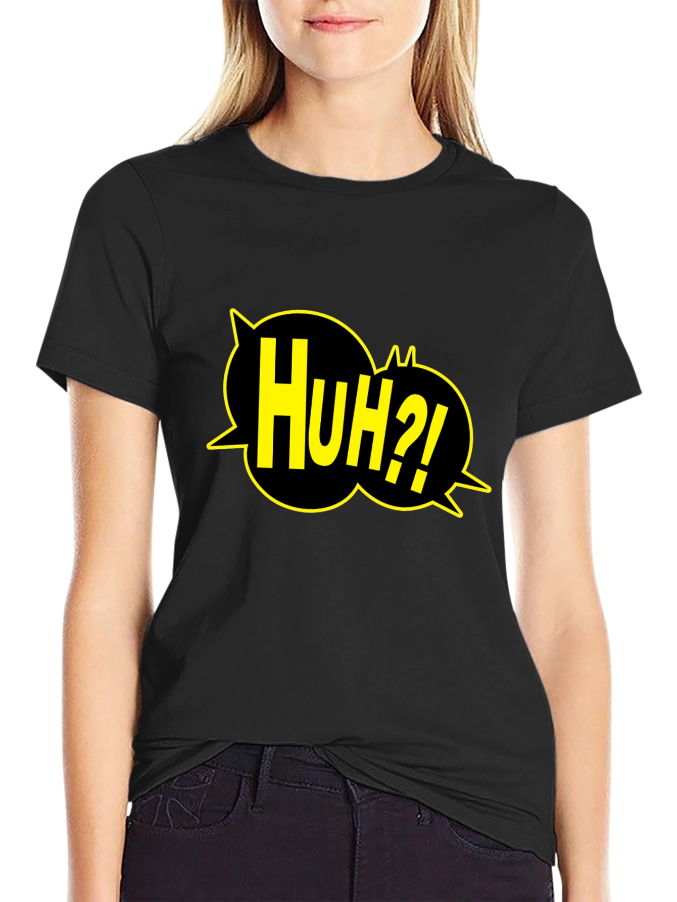 Huh?! Graphic Print Black T-Shirt
