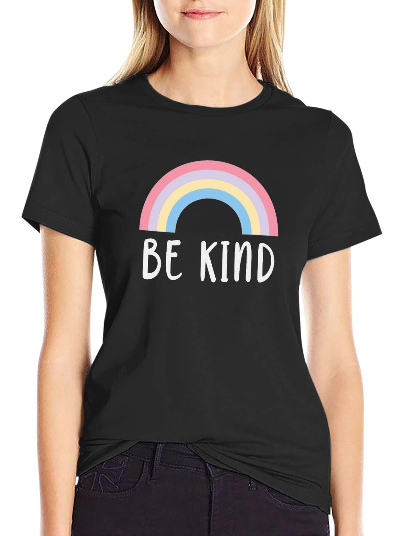 Be Kind Rainbow Graphic Tee - Soft Cotton Blend