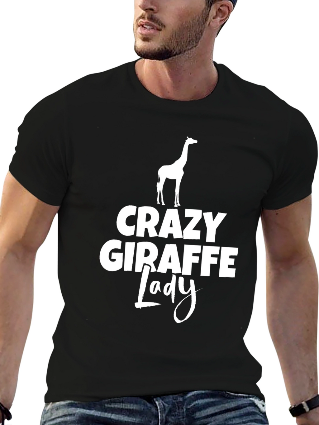 Crazy Giraffe Lady T-Shirt - Black Novelty Tee