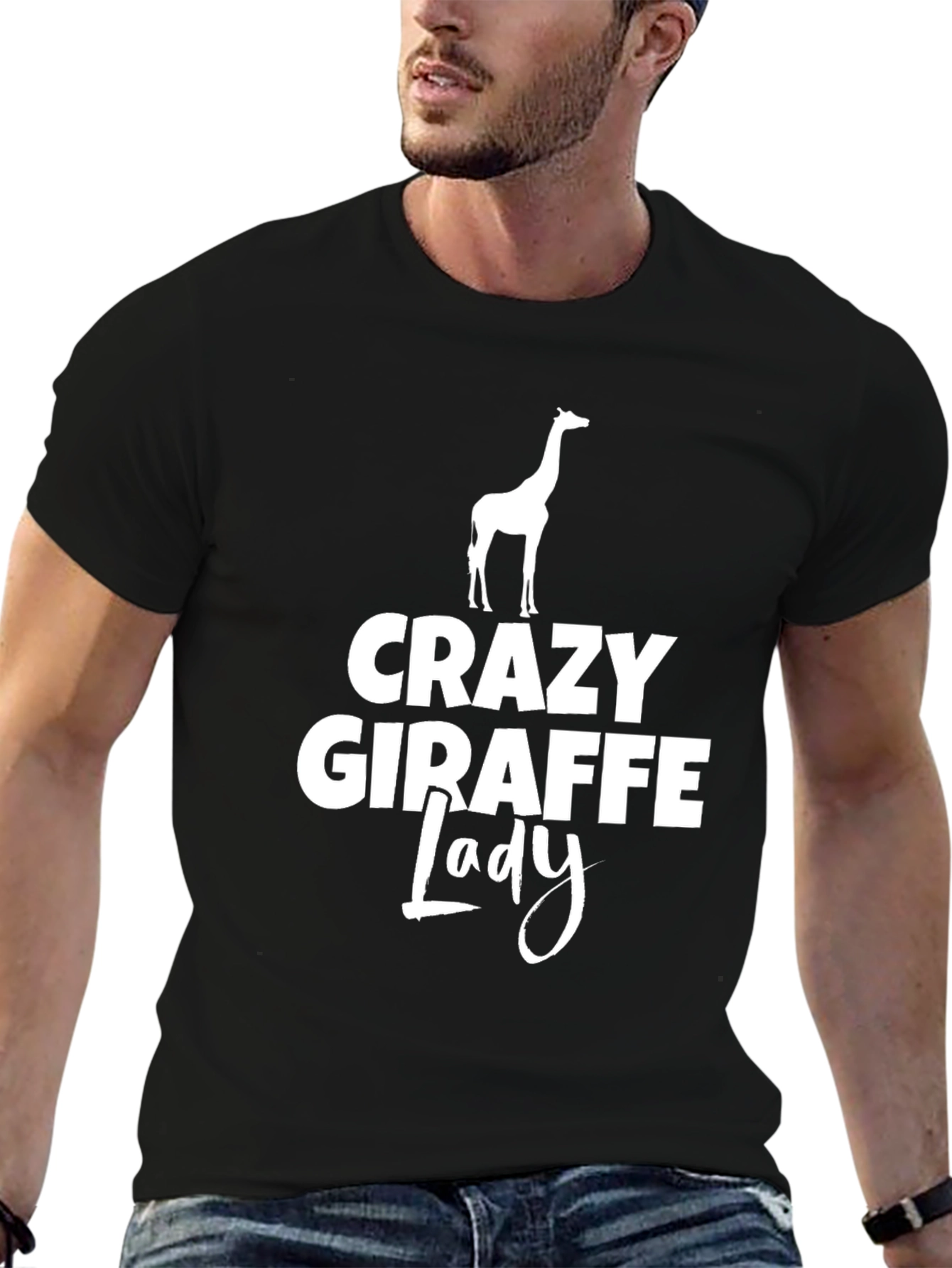 Crazy Giraffe Lady T-Shirt - Black Novelty Tee