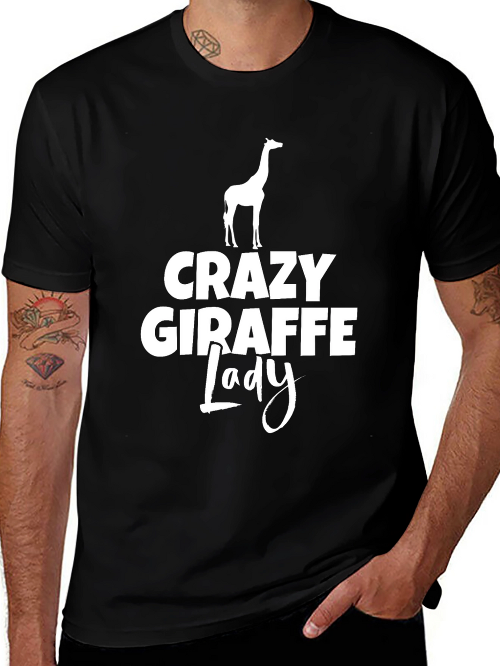 Crazy Giraffe Lady T-Shirt - Black Novelty Tee