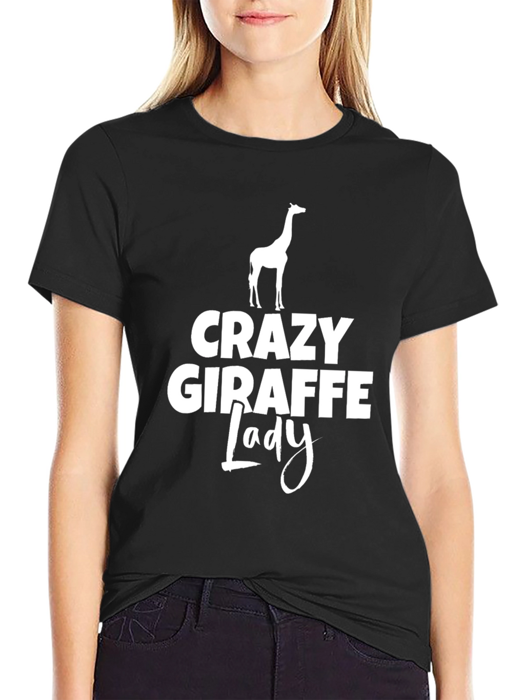 Crazy Giraffe Lady T-Shirt - Black Novelty Tee