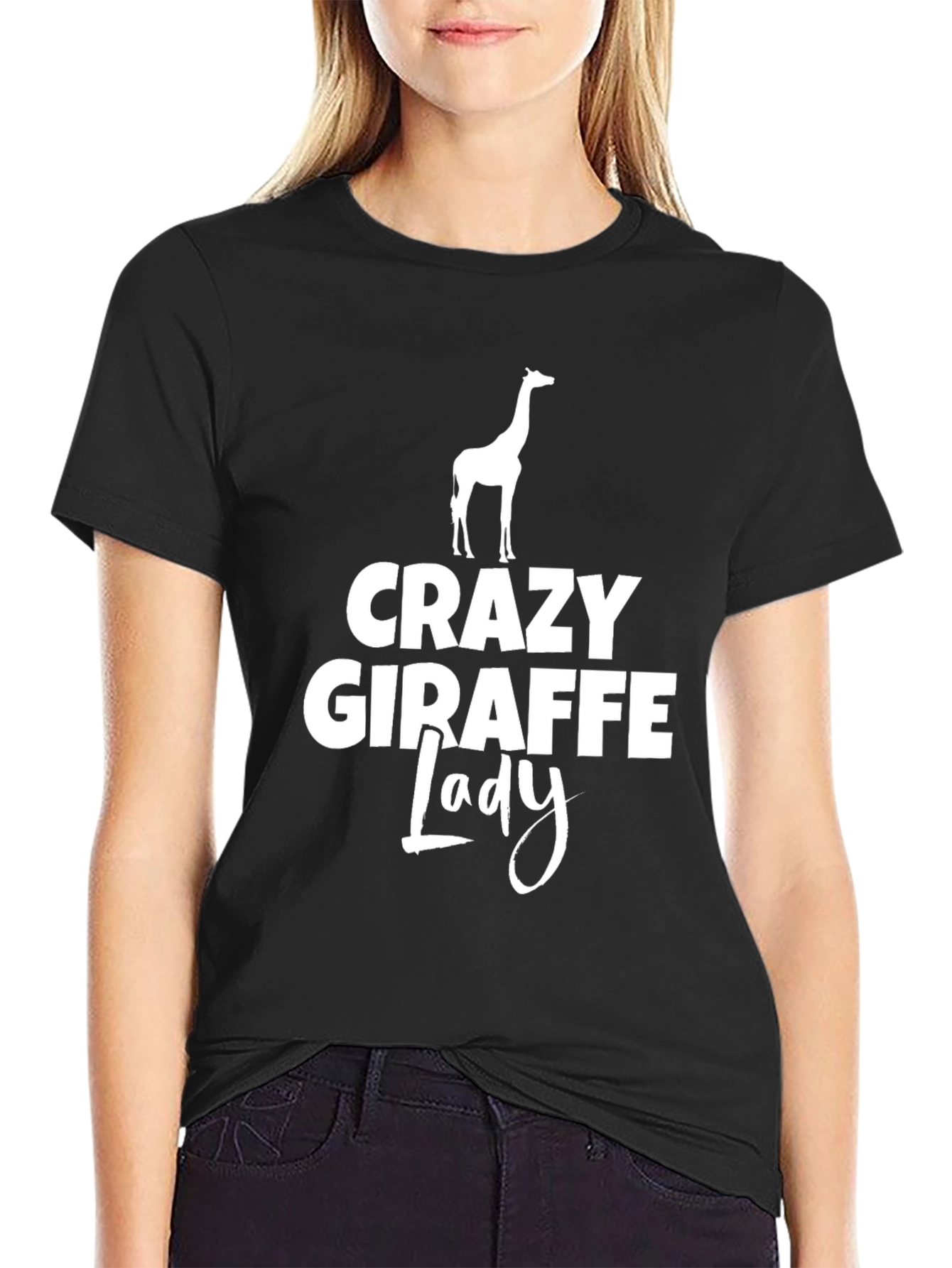 Crazy Giraffe Lady T-Shirt - Black Novelty Tee