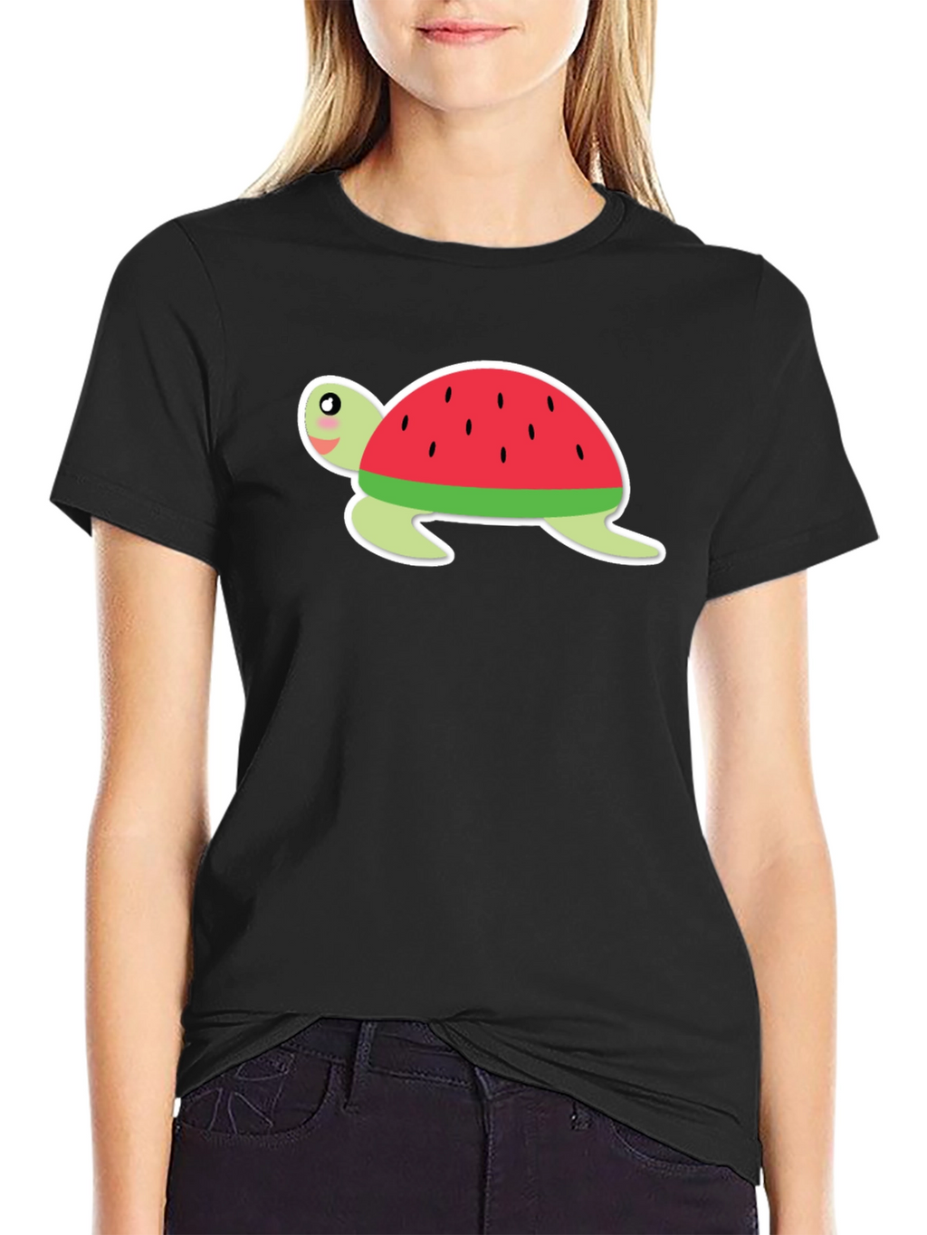 Watermelon Turtle Black T-Shirt