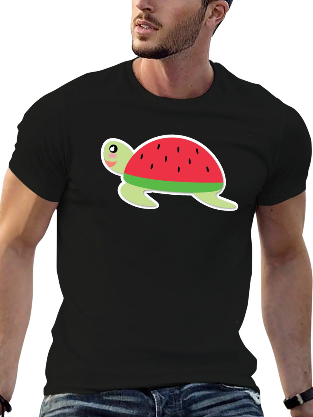 Watermelon Turtle Black T-Shirt