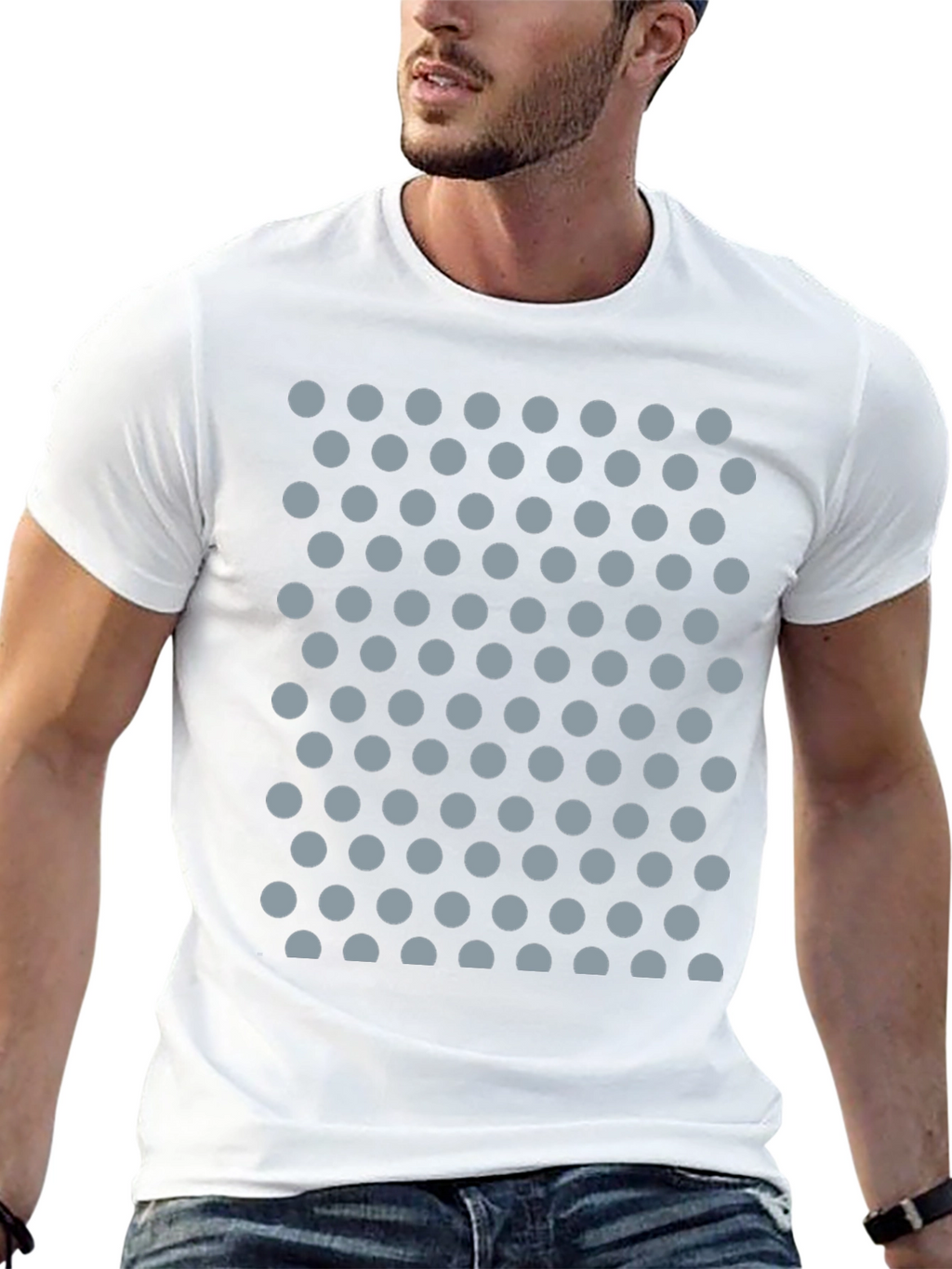 Black T-Shirt with Gray Polka Dot Pattern