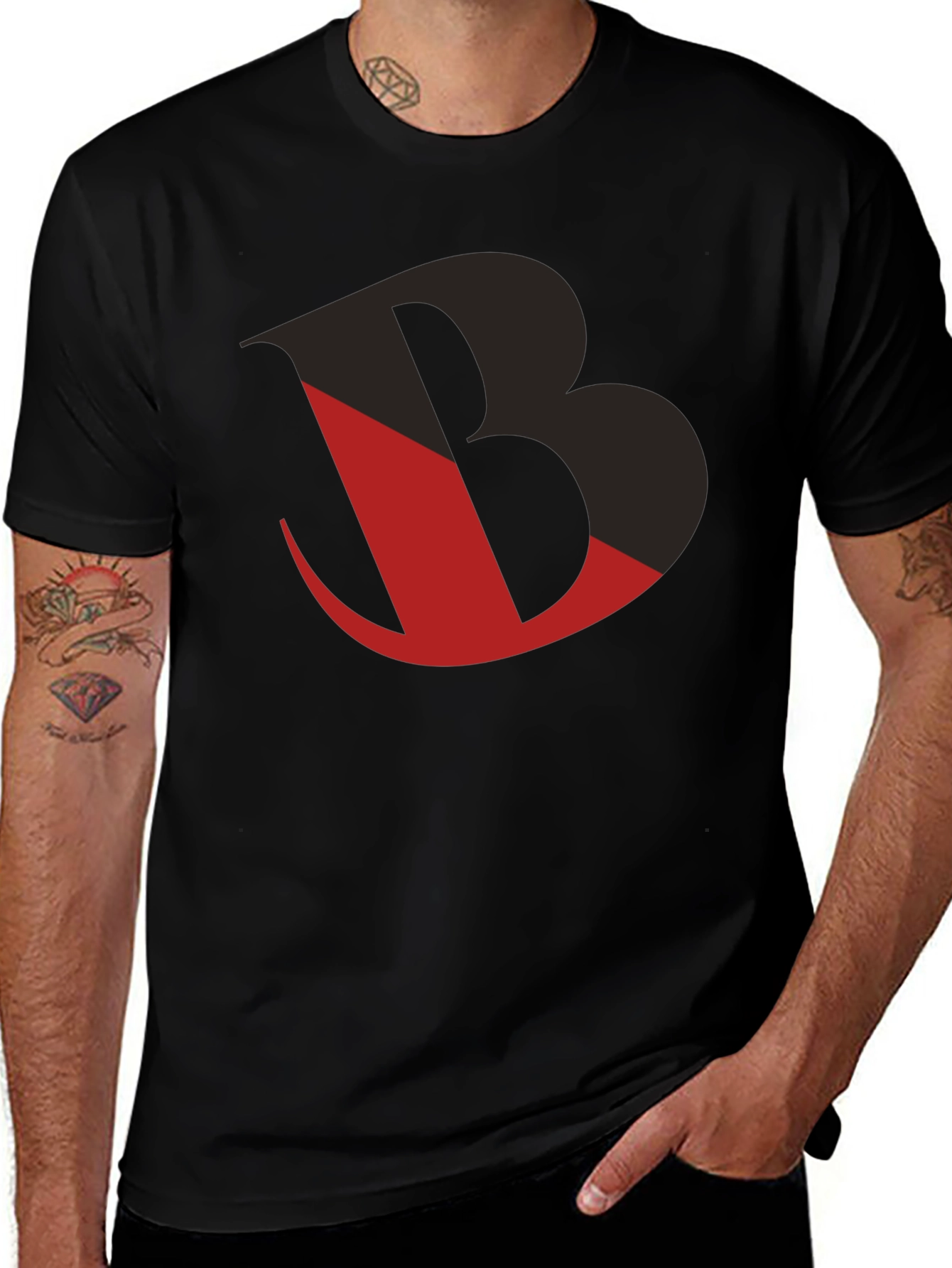 Bold Graphic Tee - Black with Red Letter Design