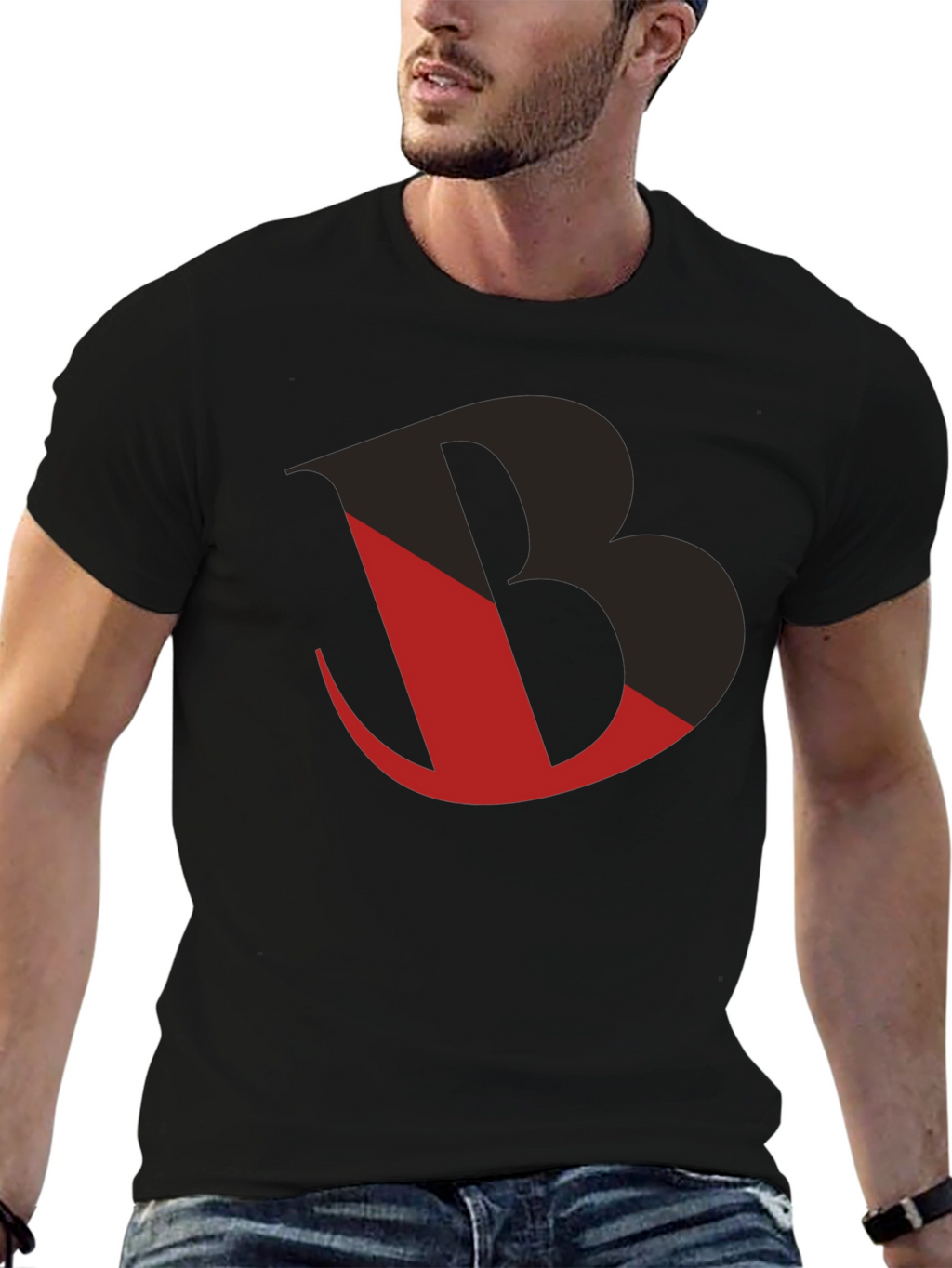 Bold Graphic Tee - Black with Red Letter Design