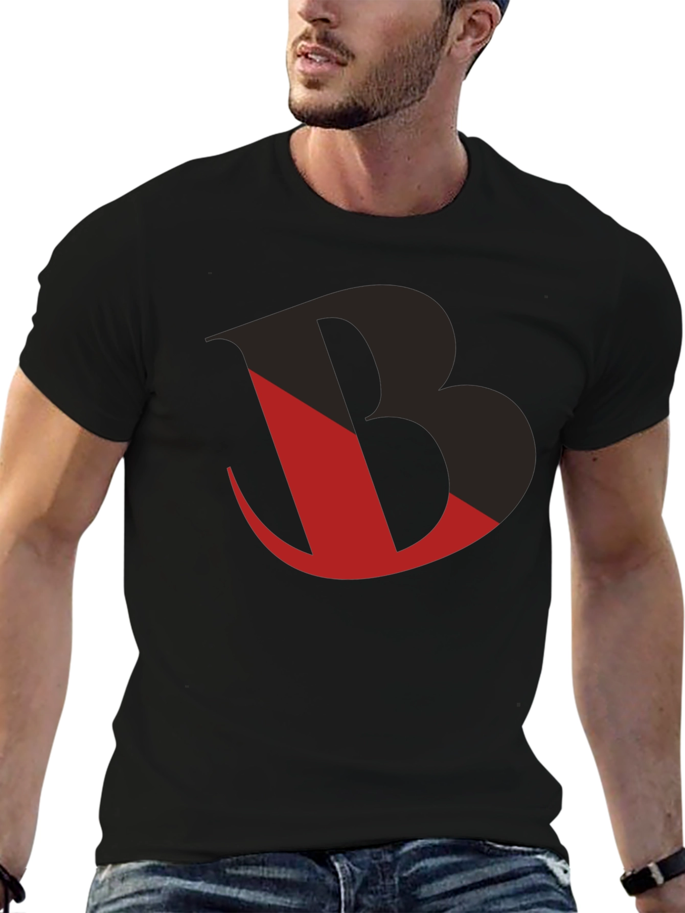 Bold Graphic Tee - Black with Red Letter Design