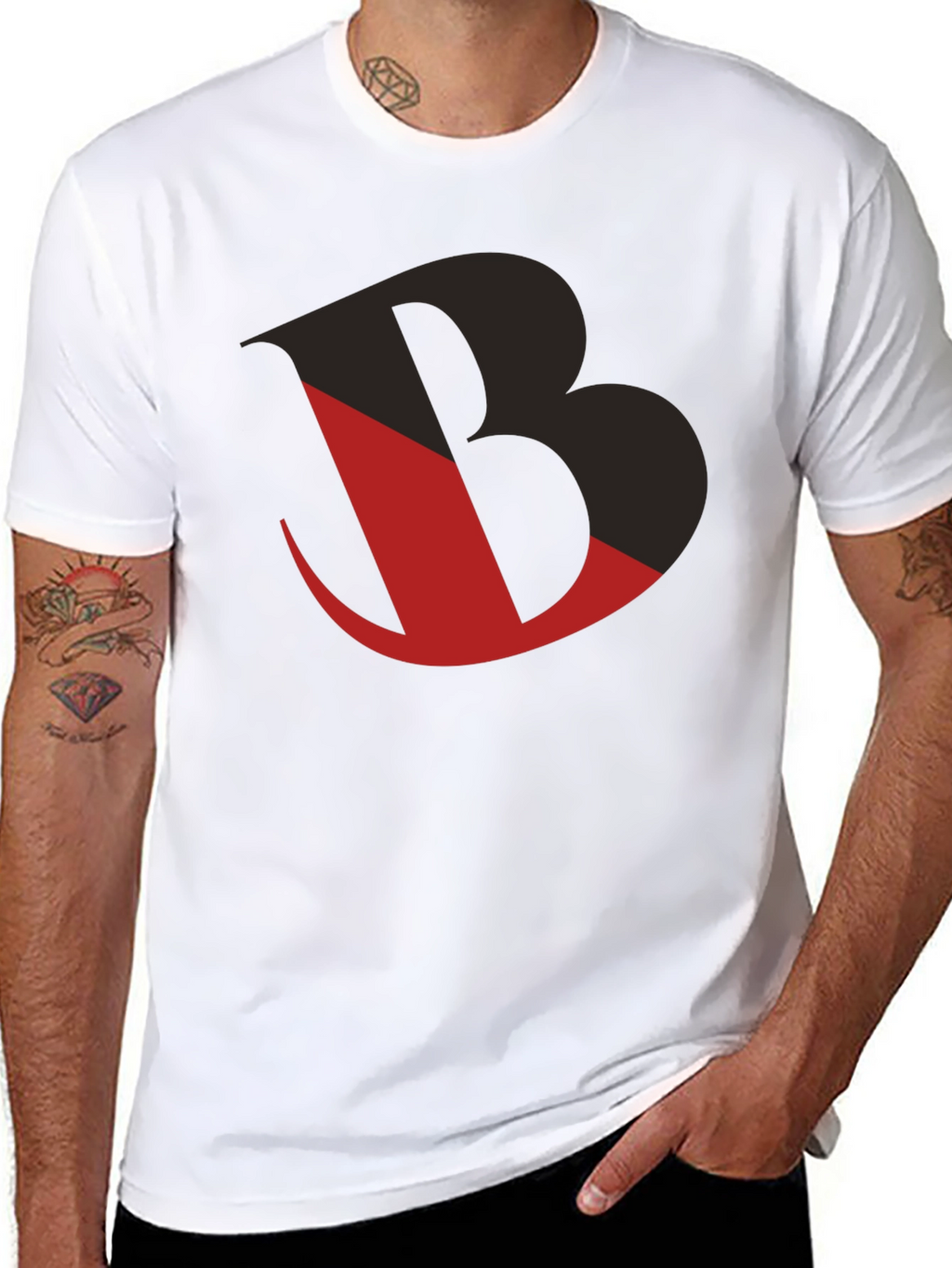Bold Graphic Tee - Black with Red Letter Design