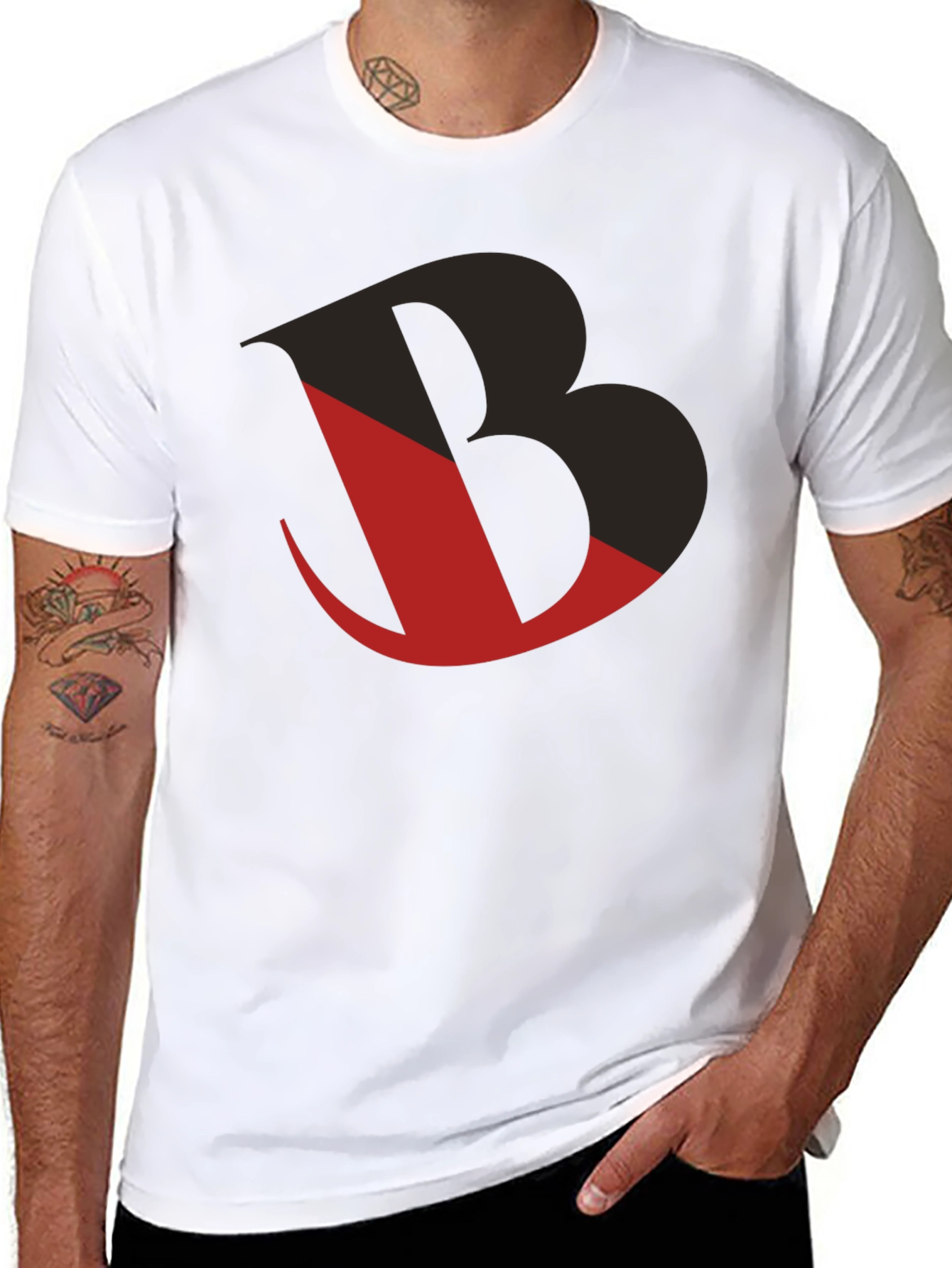 Bold Graphic Tee - Black with Red Letter Design