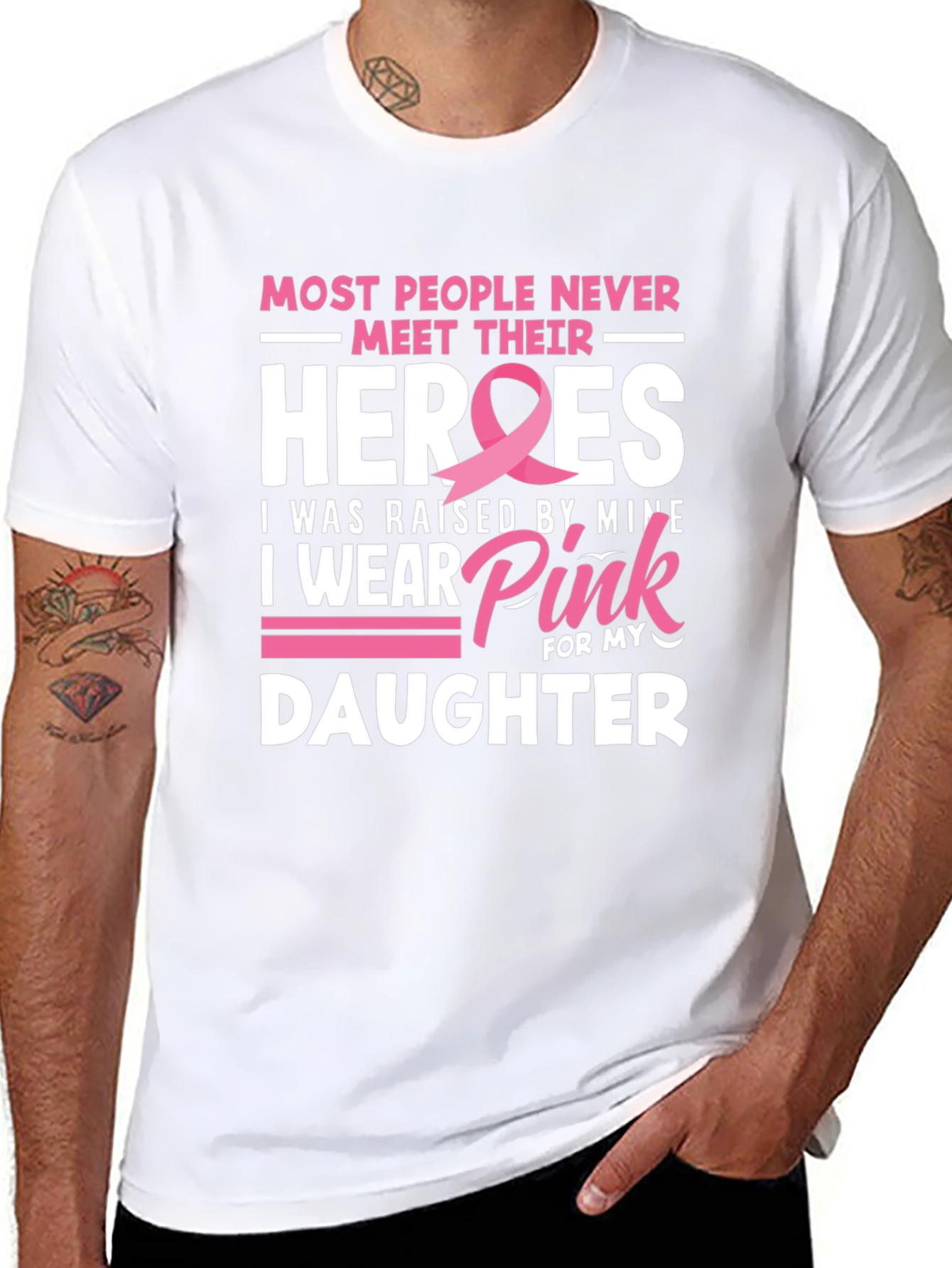 Heroes Daughter Pink Ribbon Breast Cancer Awareness T-Shirt