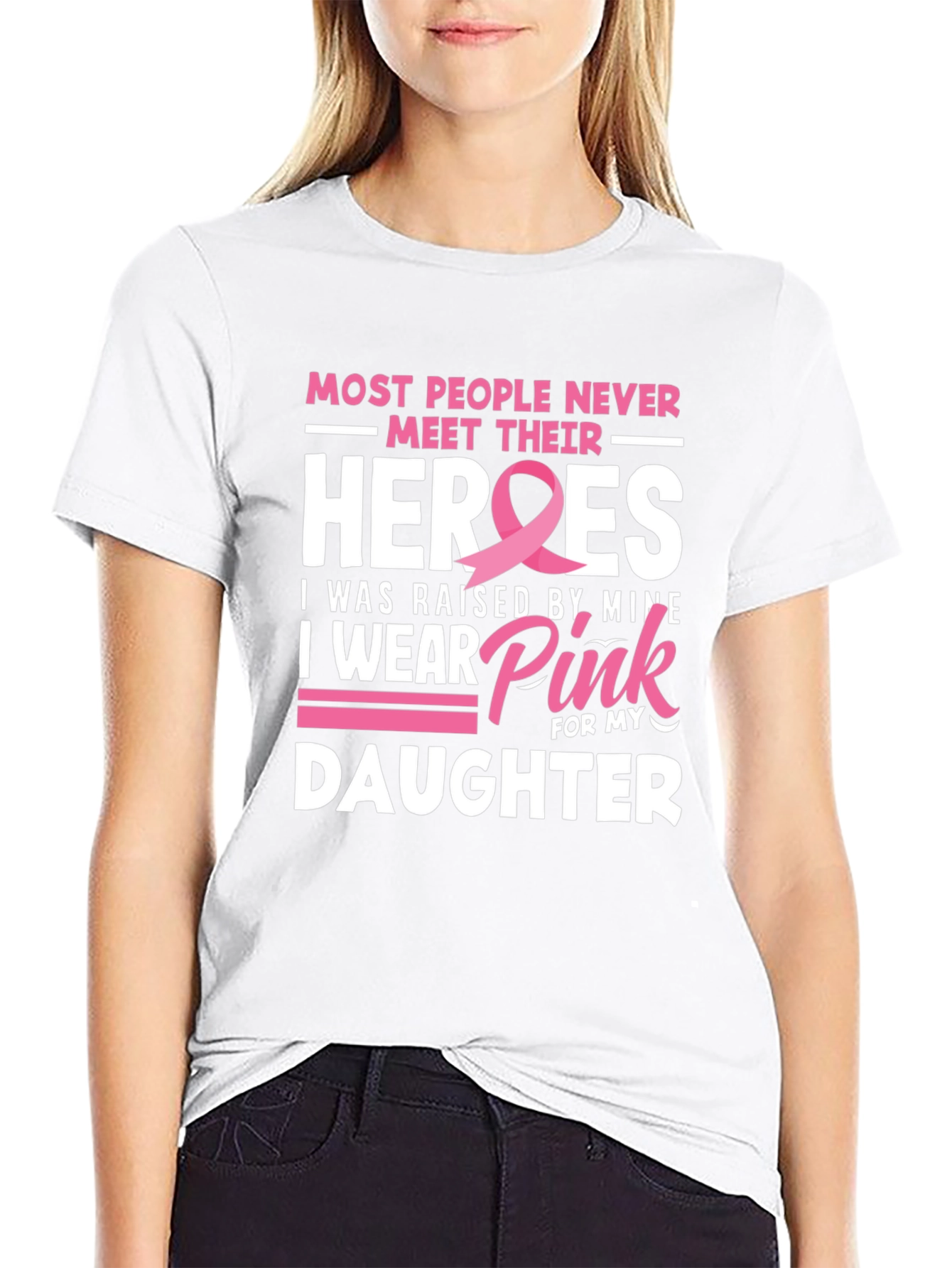 Heroes Daughter Pink Ribbon Breast Cancer Awareness T-Shirt