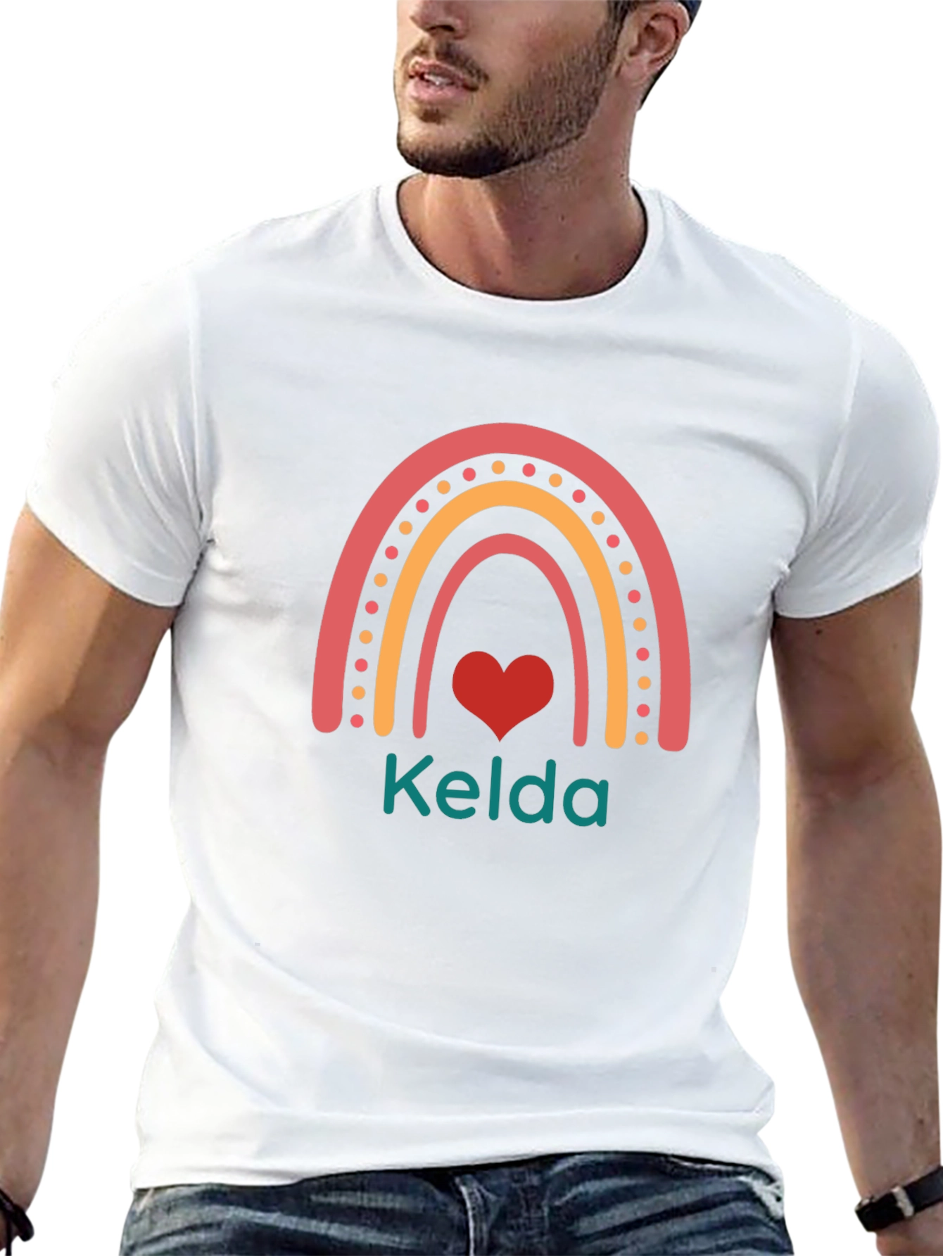 Personalized Rainbow Heart Kelda Black T-Shirt
