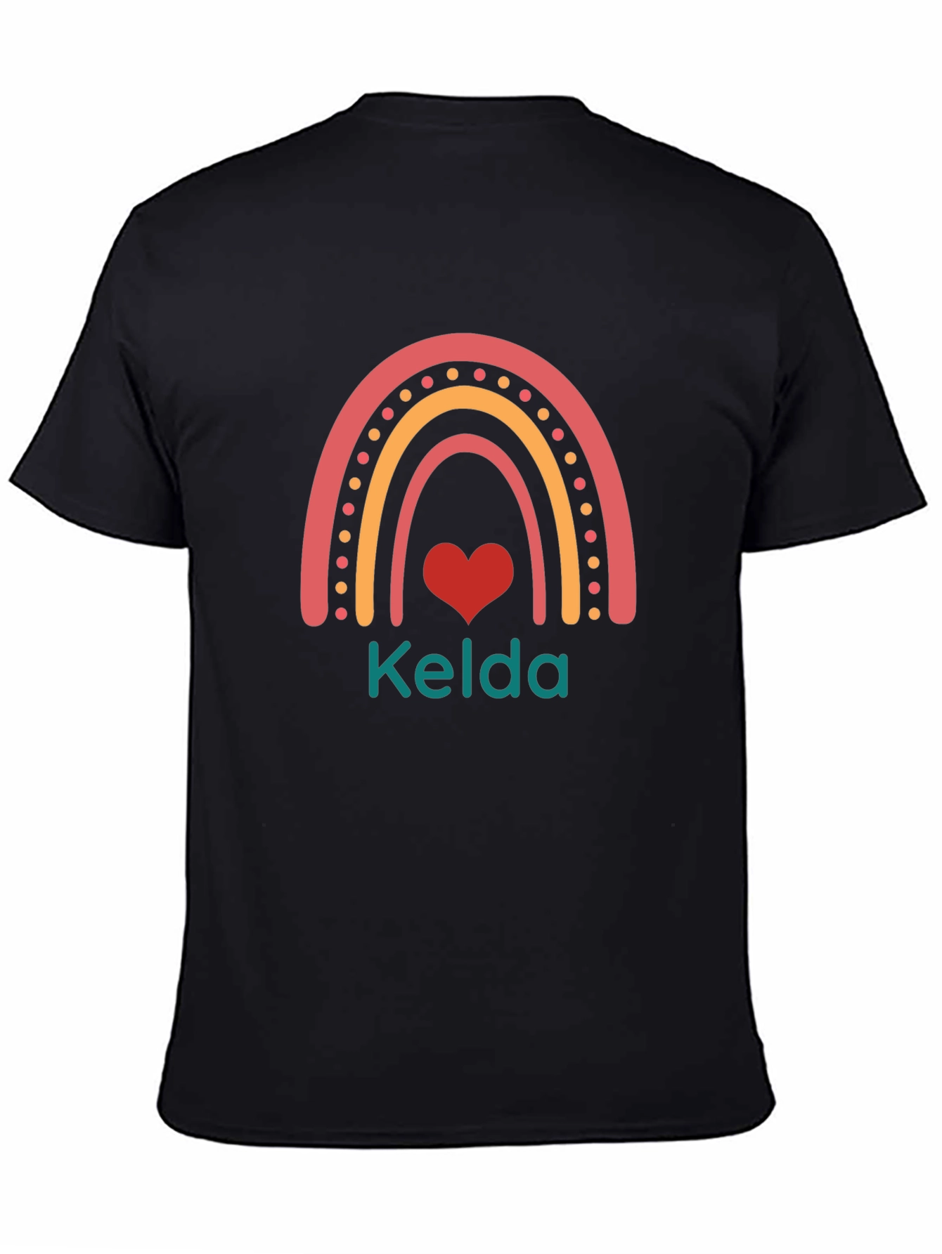 Personalized Rainbow Heart Kelda Black T-Shirt
