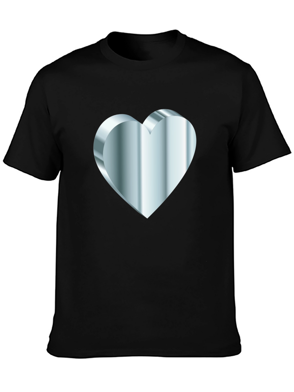 Mens Black Tee with Silver 3D Heart Design
