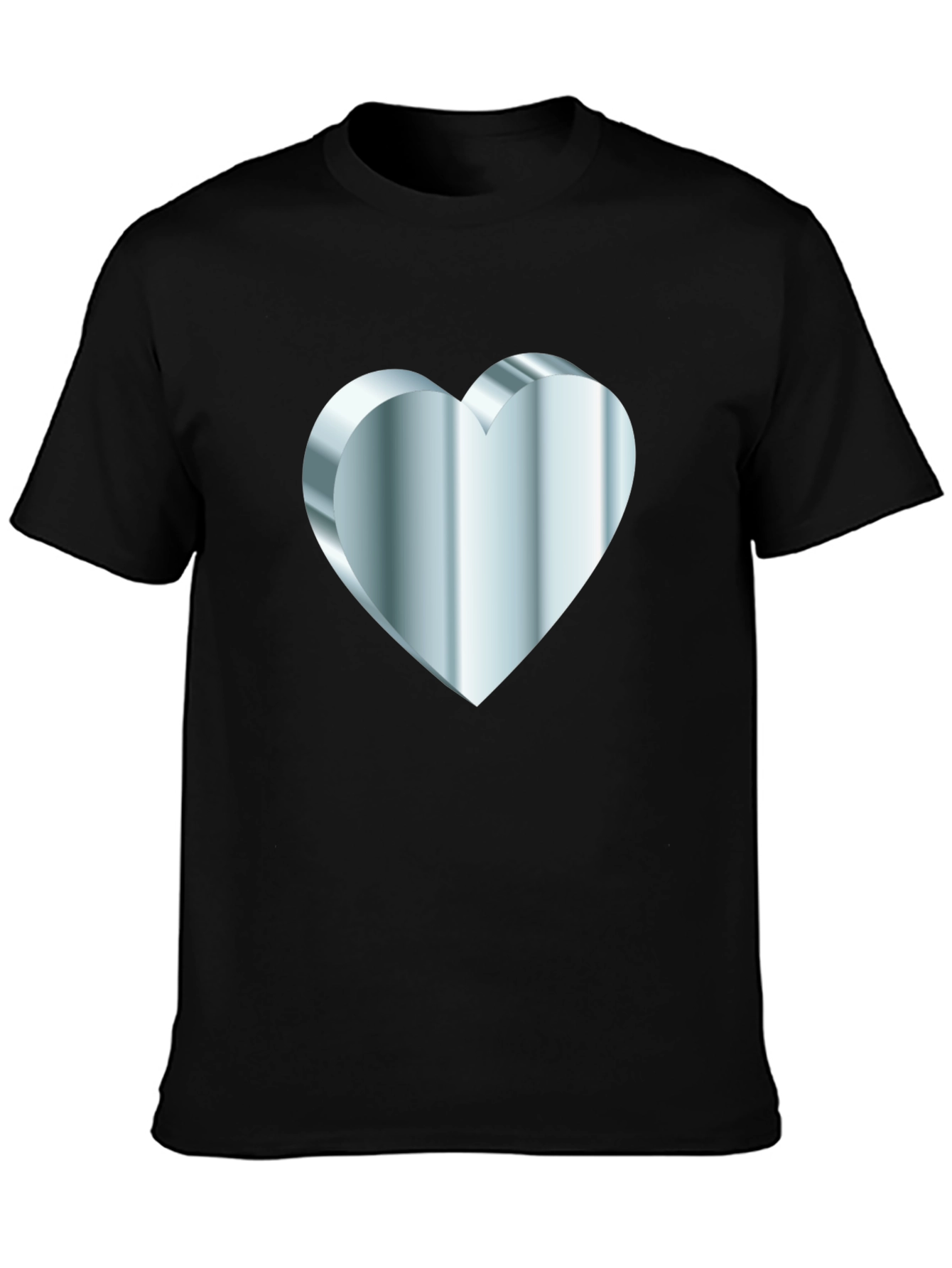 Mens Black Tee with Silver 3D Heart Design