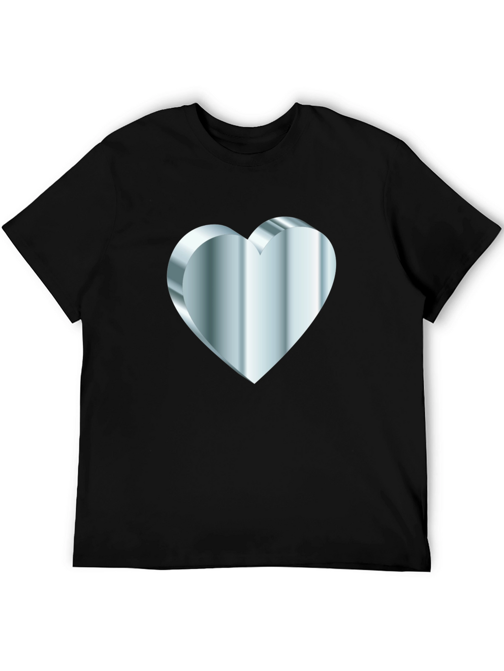 Mens Black Tee with Silver 3D Heart Design